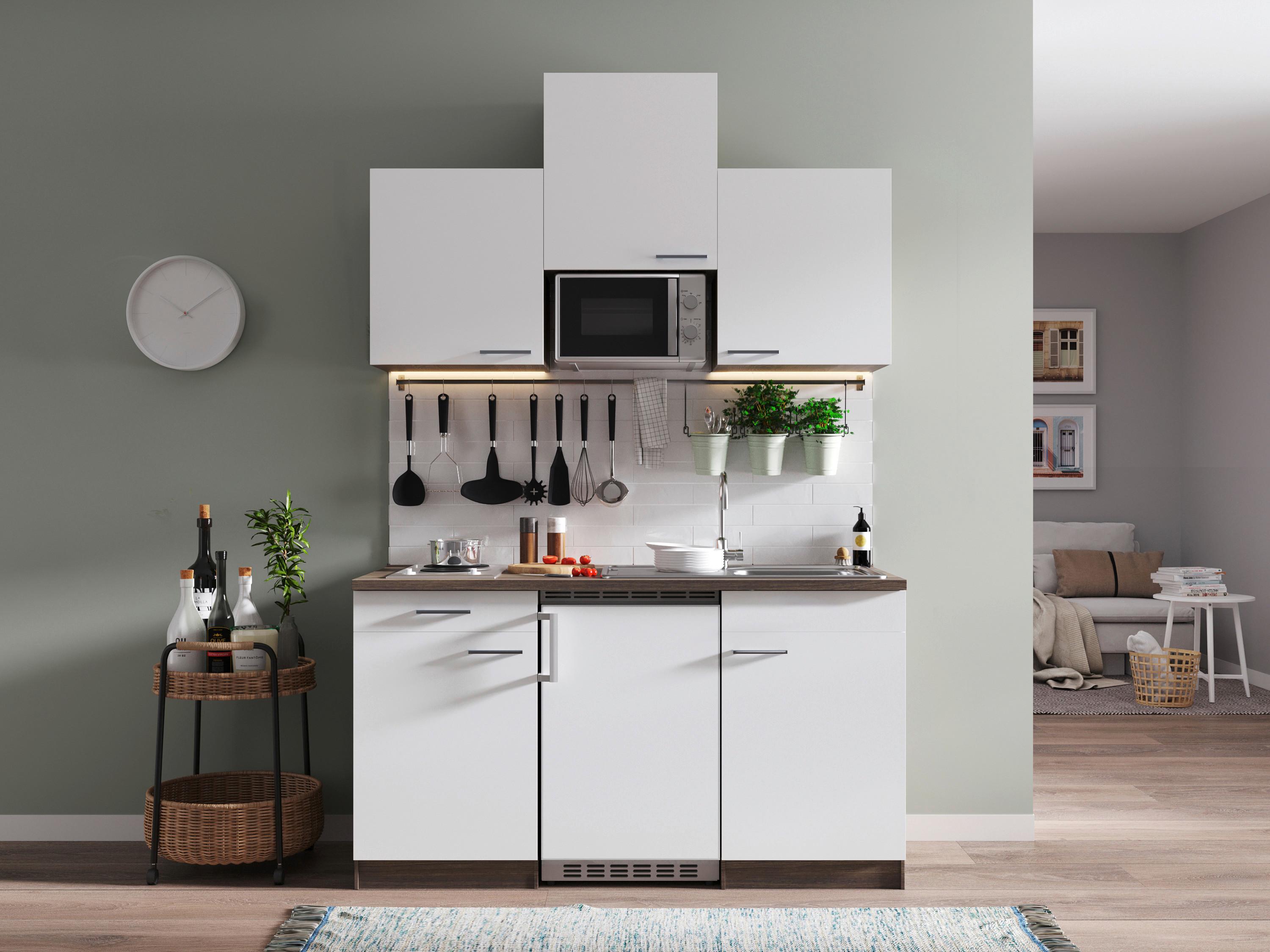 Miniküche Oliver Singleküche 150 cm - Eichefarben/Weiß, Basics, Holzwerkstoff (150cm) - Respekta