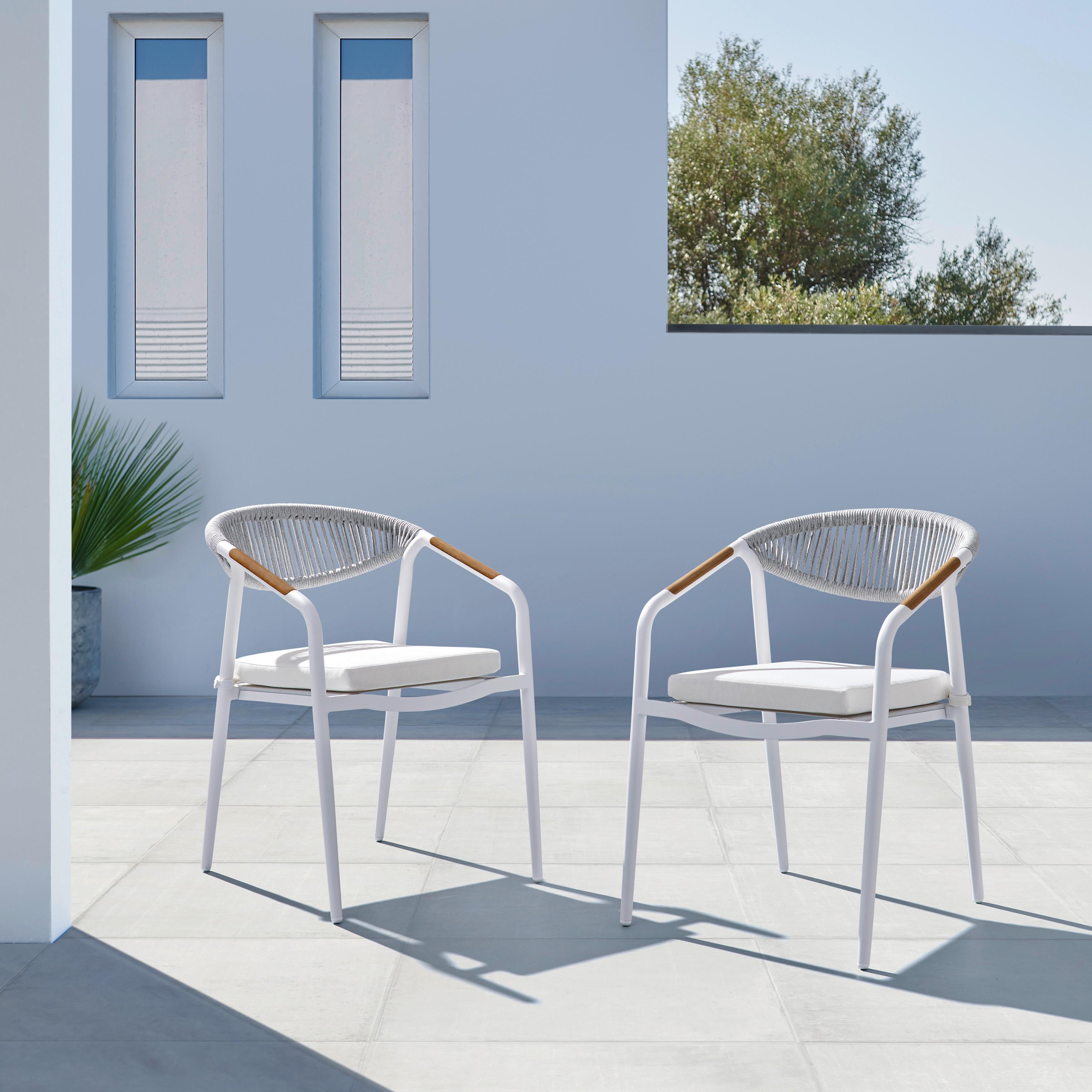 Sada Zahradních Křesel Benicio - bílá/světle šedá, Moderní, kov/textil (56/80/64cm) - Bessagi Garden