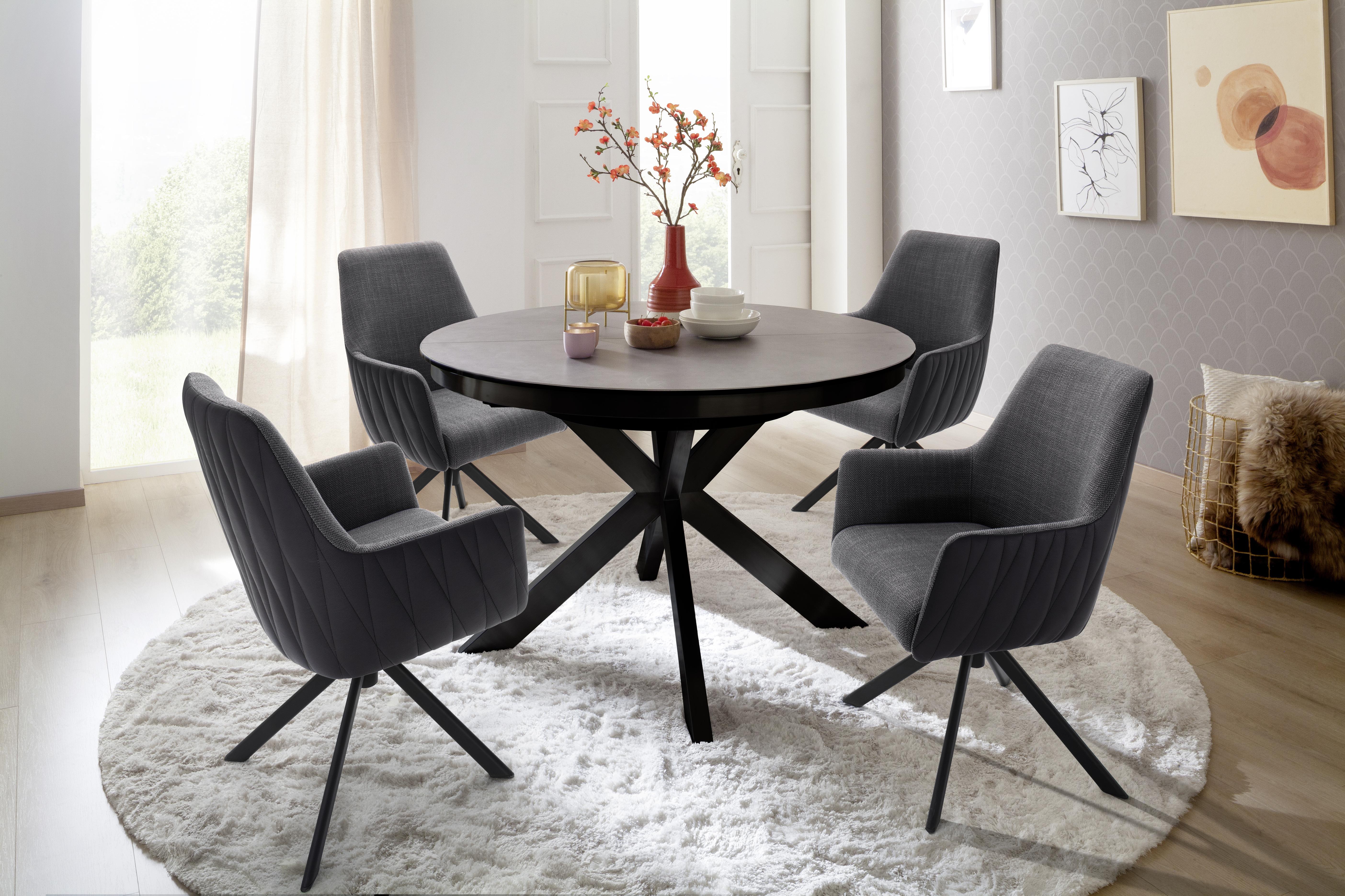 Esstisch ausziehbar Winnipeg 120-160x120 cm Anthrazit - Anthrazit, Design, Keramik/Metall (120-160/120/76cm) - Livetastic