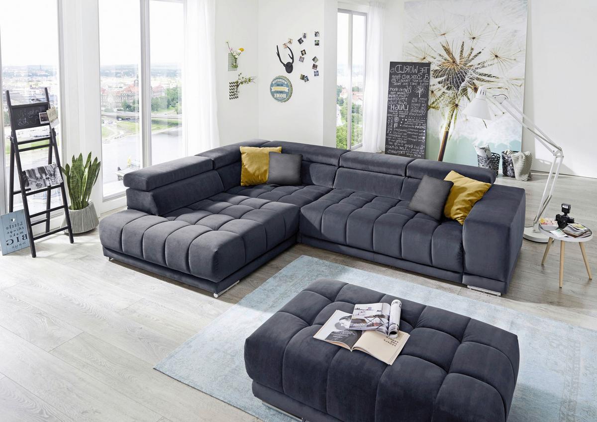 Rohová sedačka IBA, levá, tmavě modrá, s funkcemi - barvy chromu/tmavě modrá, Lifestyle, textil (222/323cm) - Premium Living