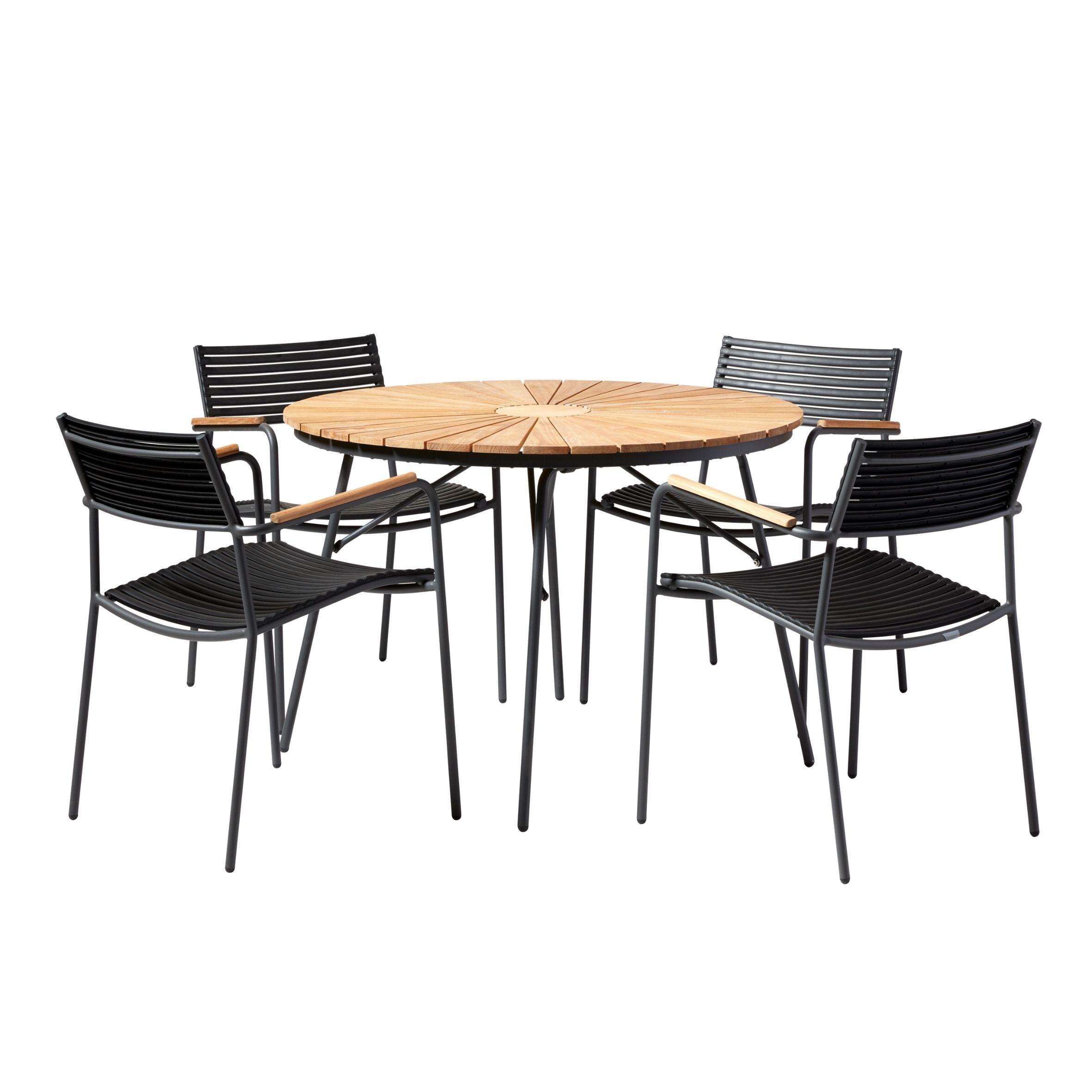 Gartenmöbel Set 5-Tlg Ellen aus Teakholz/Kunststoff - Anthrazit/Schwarz, Natur, Holz/Kunststoff - Gardenson