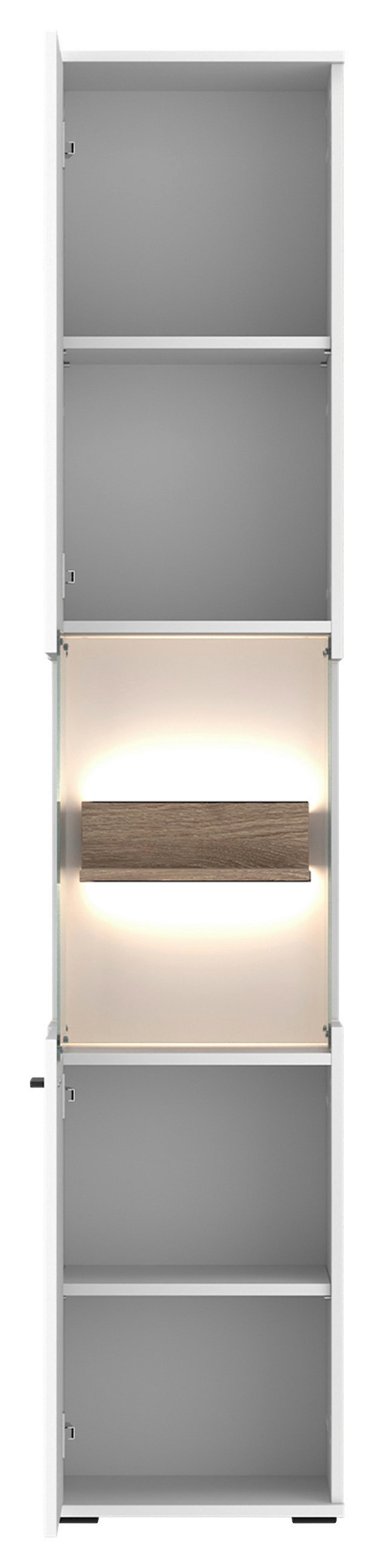 Vitrine Cotia New Weiß/Eichefarben B: 40 cm - Eichefarben/Schwarz, MODERN, Glas/Holzwerkstoff (40/197,7/37cm)