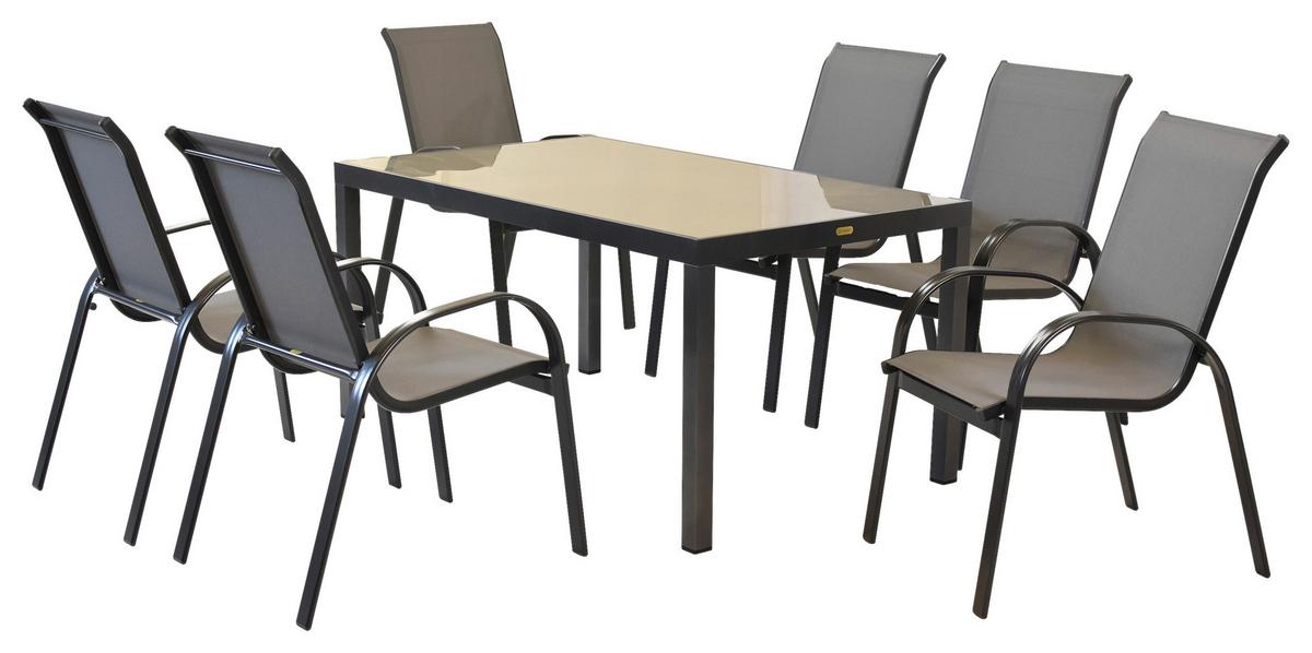 Gartenmöbel Set 7-Tlg. Amalfi aus Metall/Textil - Graphitfarben/Grau, MODERN, Textil/Metall - Gardenson