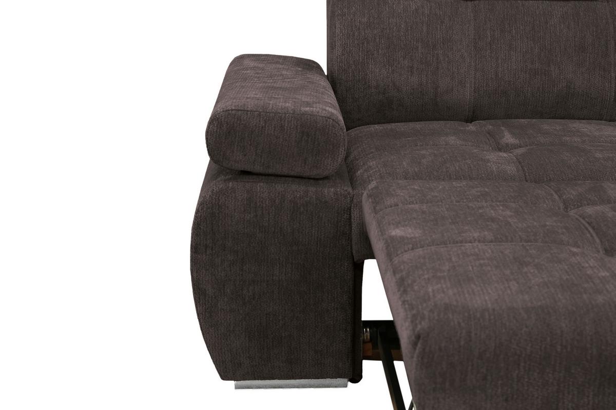 Rohová sedačka VEGAS, pravá, tmavě hnědá žinylka - tmavě hnědá/barvy stříbra, Design, dřevo/textil (294/173cm)