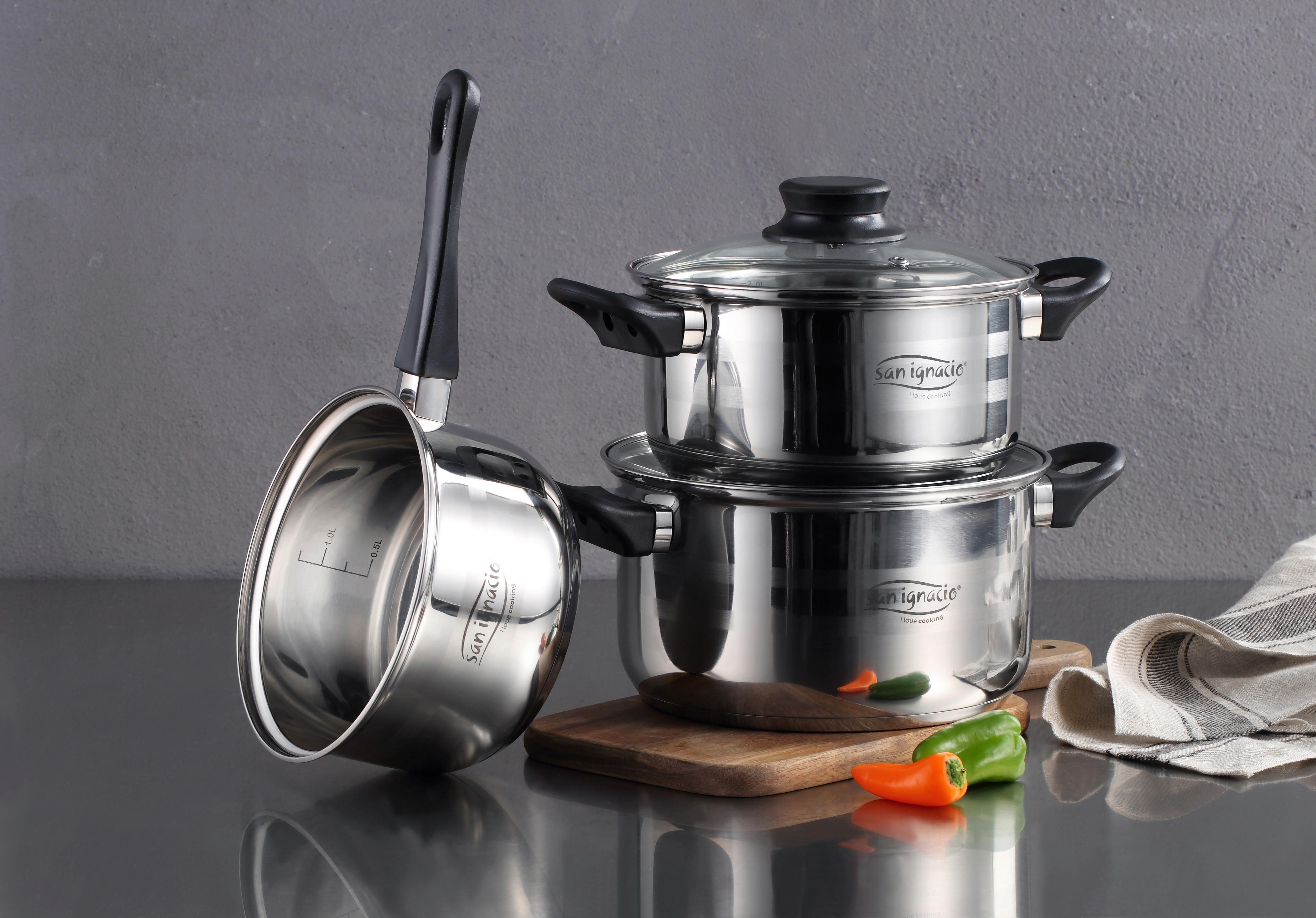 Sada hrnců Berta, 5-dílný set - čiré/barvy nerez oceli, Konvenční, kov/sklo - Based