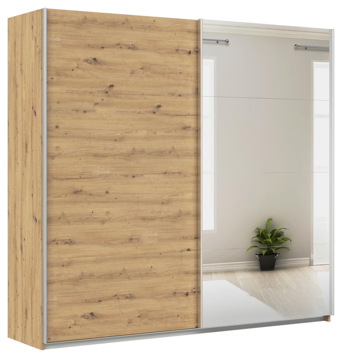 Schwebetürenschrank + Spiegel B: 315cm Feldkirch Eiche Dekor - Silberfarben/Eiche Artisan, MODERN, Holzwerkstoff (225/210/62cm)