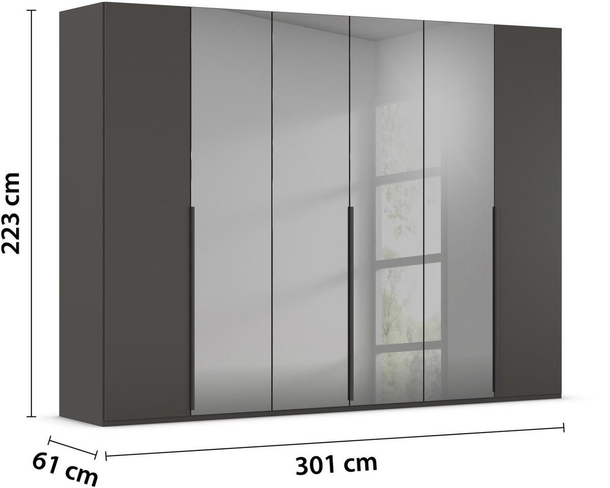 Drehtürenschrank Paola Graphitfarben/Grau B: 301 cm - Graphitfarben/Grau, Trend, Glas/Holzwerkstoff (301/223/61cm) - Rauch Möbel