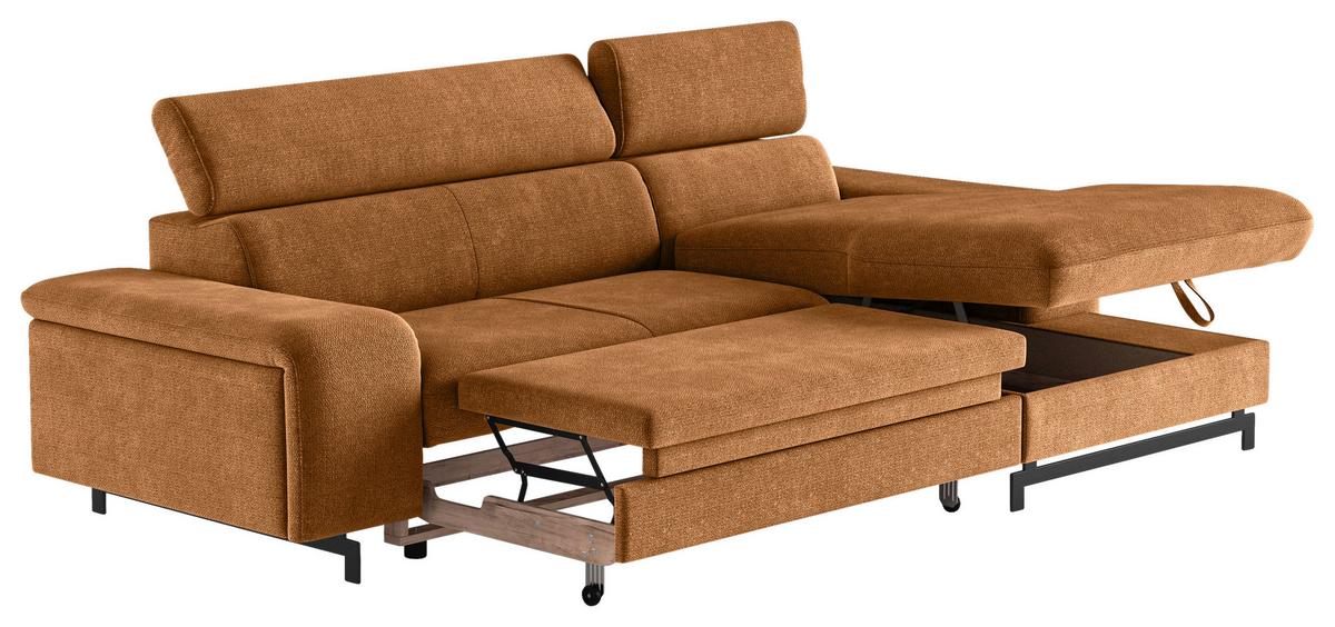 Ecksofa mit Bettkasten Emma Cognac 267x165 cm - Cognac/Schwarz, Textil (267/165cm) - MID.YOU
