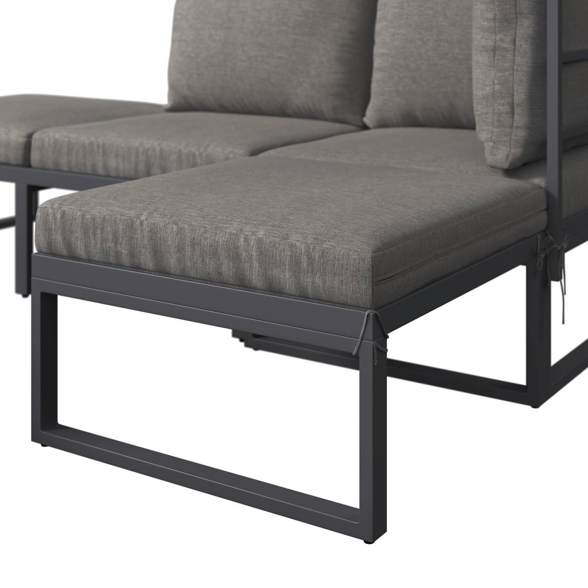 Loungegarnitur Bastia - Schwarz/Grau, MODERN, Glas/Holz (135/263cm) - Beldano