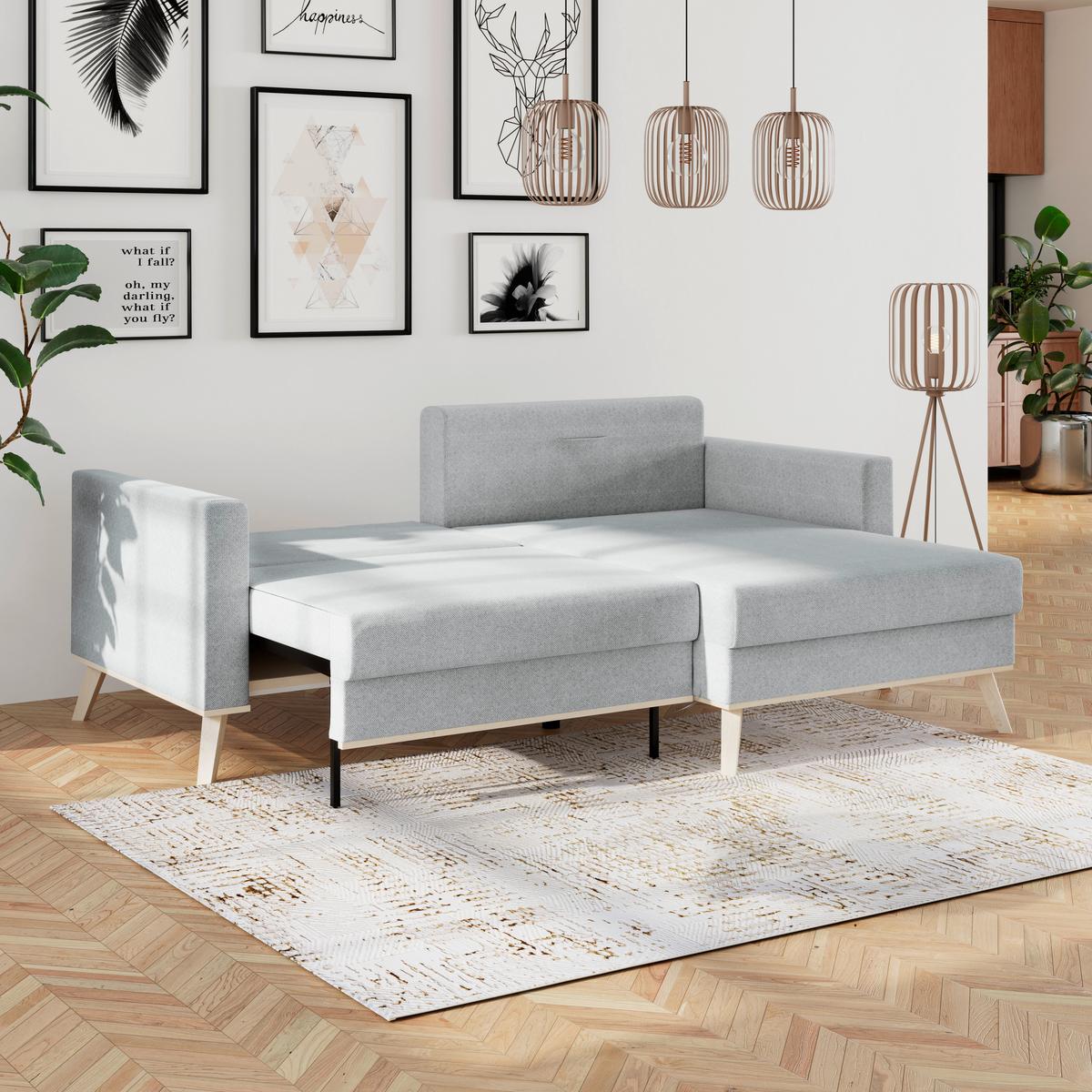Ecksofa Carini - Eichefarben/Silberfarben, Basics, Textil (222/152cm)