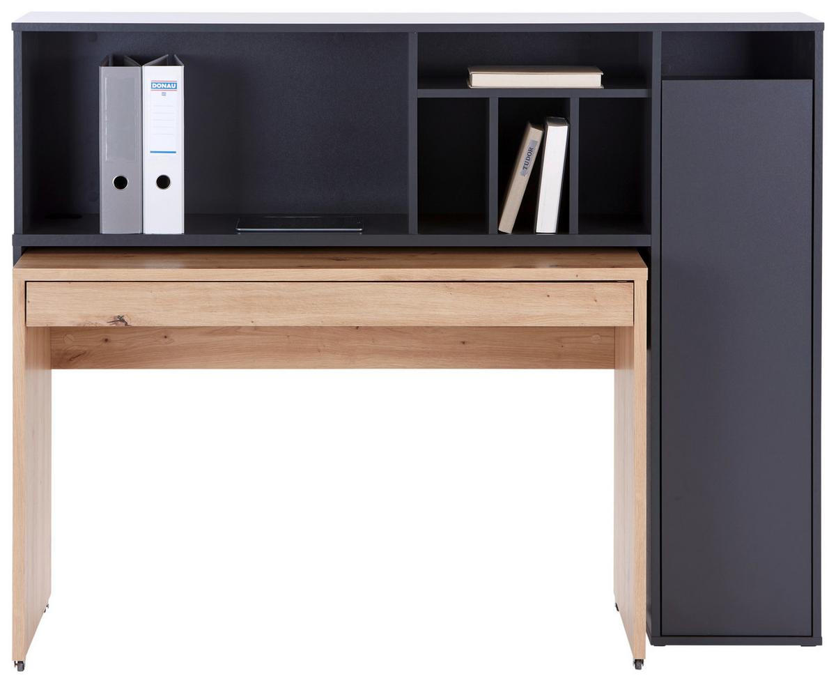 Schreibtisch mit Stauraum B: 150 cm Anthrazit/Eiche Dekor - Anthrazit/Eiche Artisan, MODERN, Holzwerkstoff (150/118,7/52,8cm)