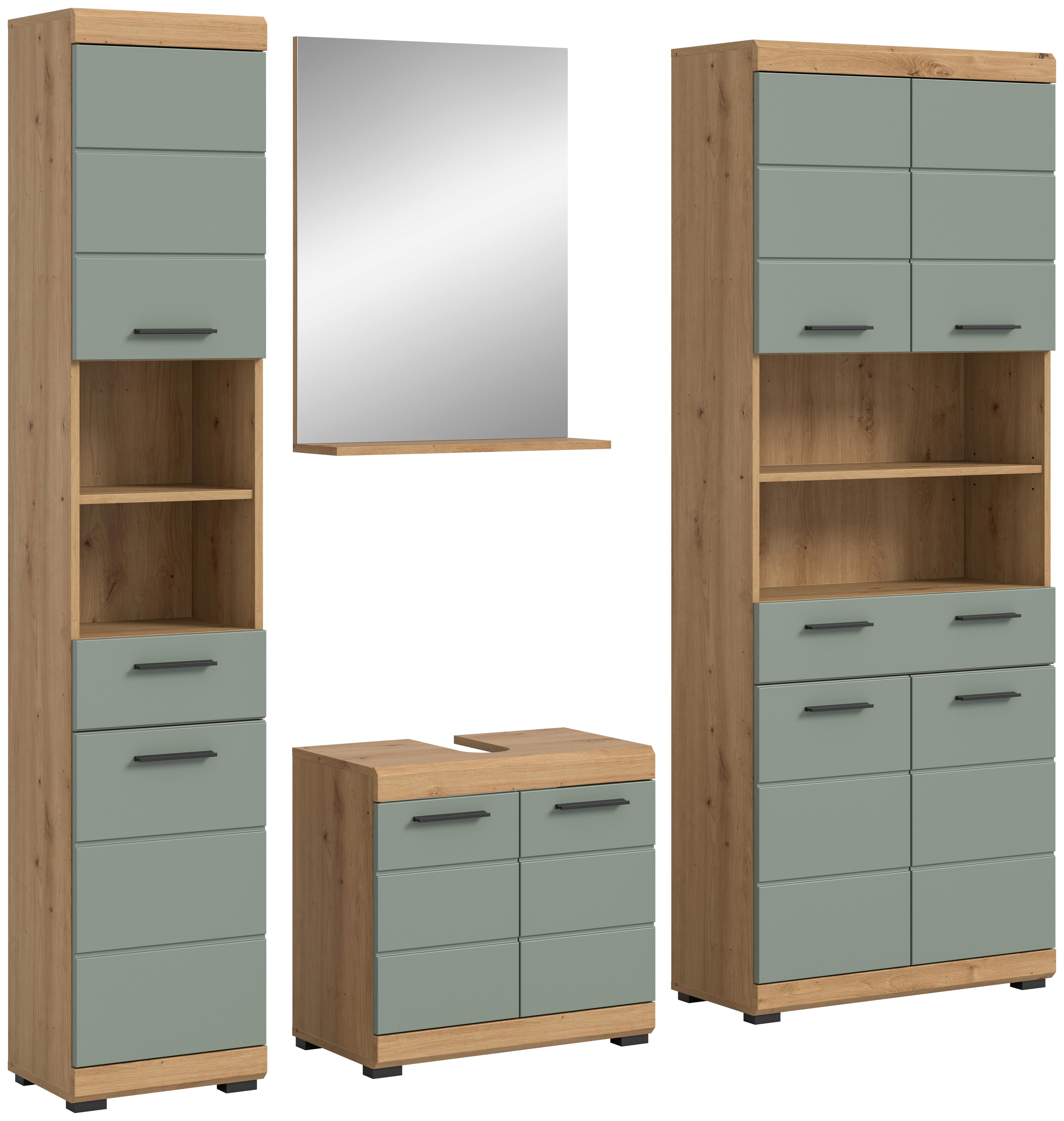 Badezimmer Scout Eiche Artisan Dekor Salbeigrün - Salbeigrün/Schwarz, MODERN, Holzwerkstoff (186/191/34cm) - MID.YOU