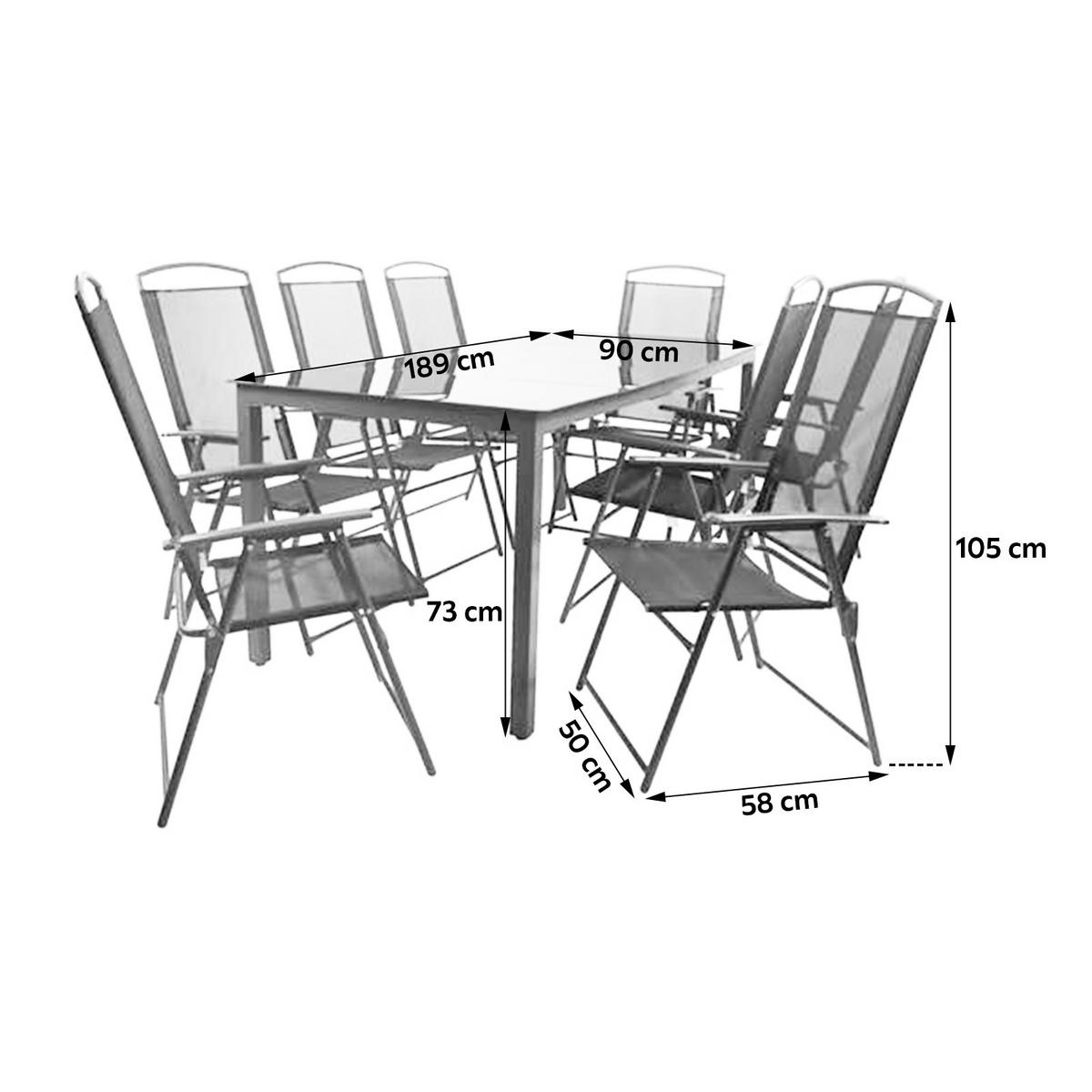 Gartentischgruppe 9-Tlg. Vcm aus Aluminium - Anthrazit/Schwarz, Basics, Glas/Textil - Gardenson