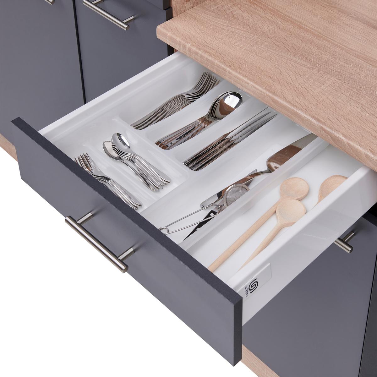 Küchenzeile Economy M. Geräten 310 Cm Grau/eiche Dekor Modern - Eichefarben/Grau, Basics, Holzwerkstoff (310cm) - Respekta