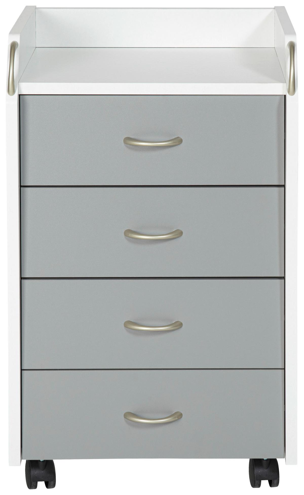 Rollcontainer Weiß/Grau Printi BHT 40x65x36 cm - Weiß/Grau, KONVENTIONELL, Holzwerkstoff/Kunststoff (40/65/36cm) - MID.YOU