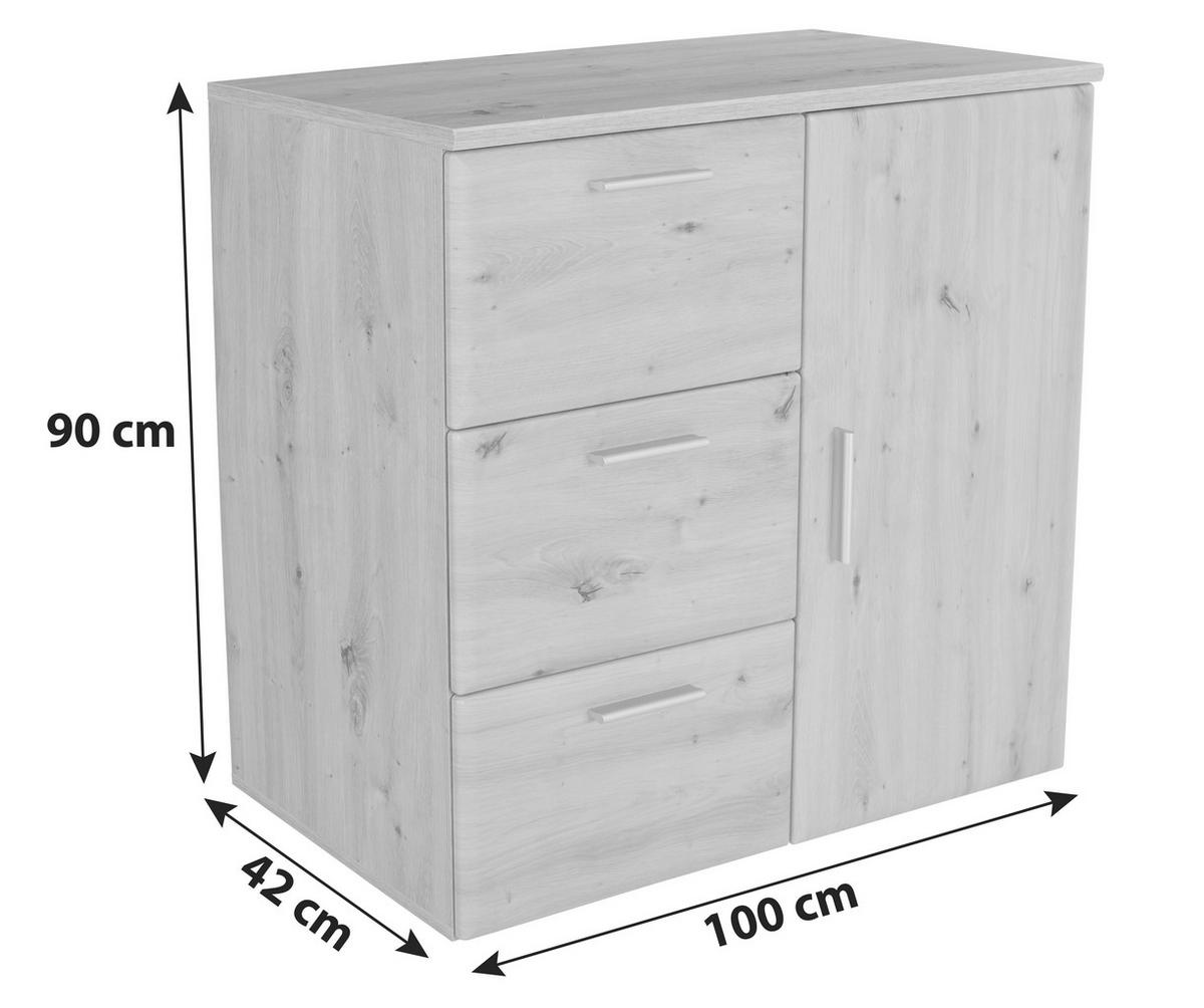 Komód Lissi New 100/90 Cm - tölgyfa, Modern, faalapú anyag (100/90/42cm)