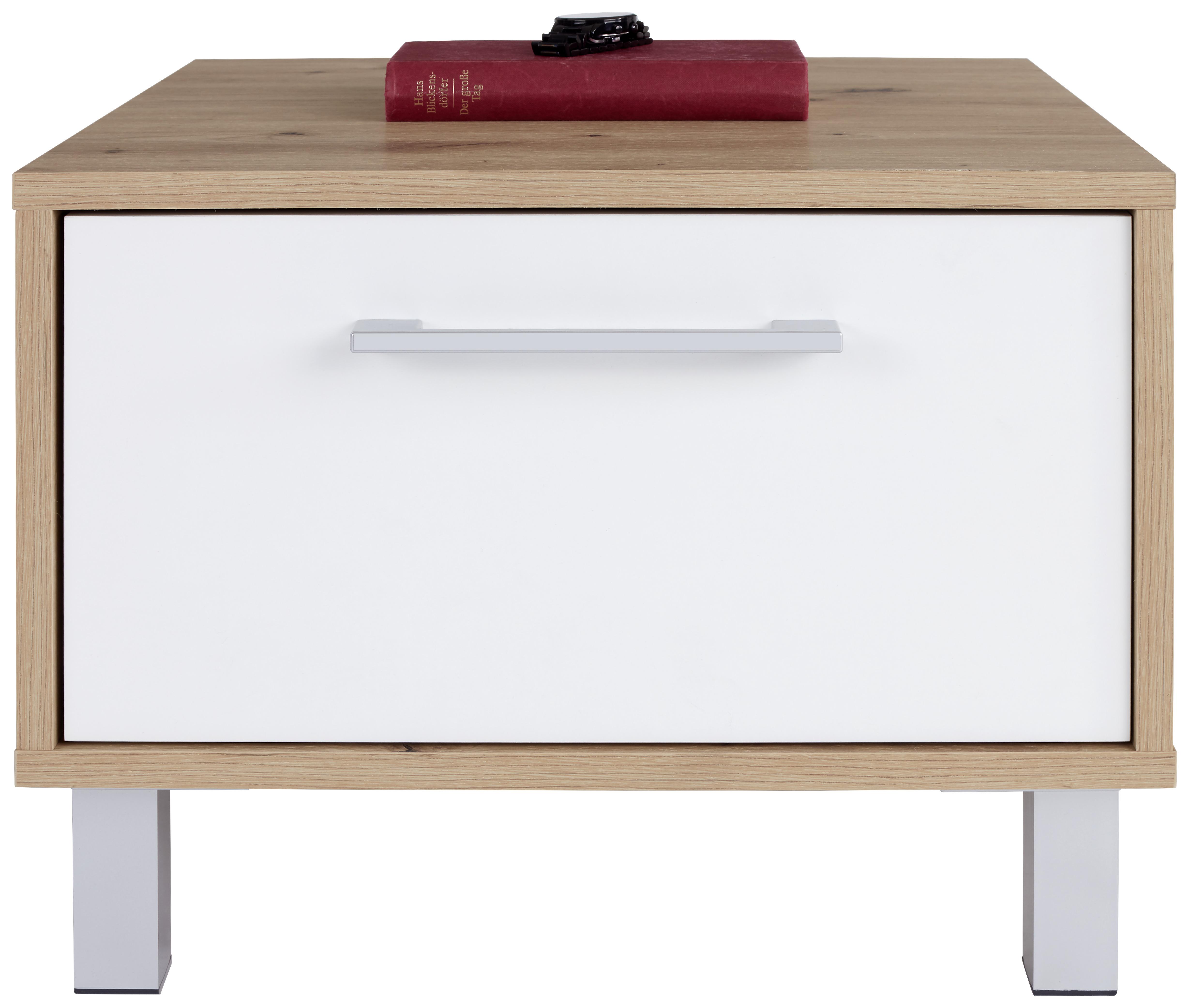 Nachtkästchen Eiche Dekor/Weiß H: 37 cm Box - Eichefarben/Alufarben, MODERN, Holzwerkstoff (50/37/50cm) - Ondega
