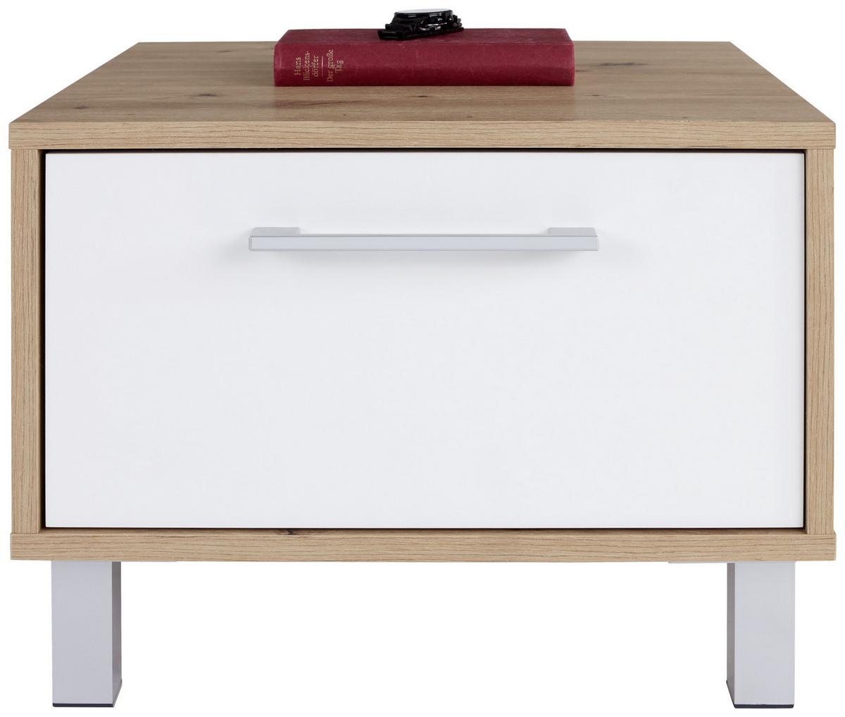 Nachtkästchen Eiche Dekor/weiß H: 37 Cm Box - Eichefarben/Alufarben, MODERN, Holzwerkstoff (50/37/50cm) - Ondega
