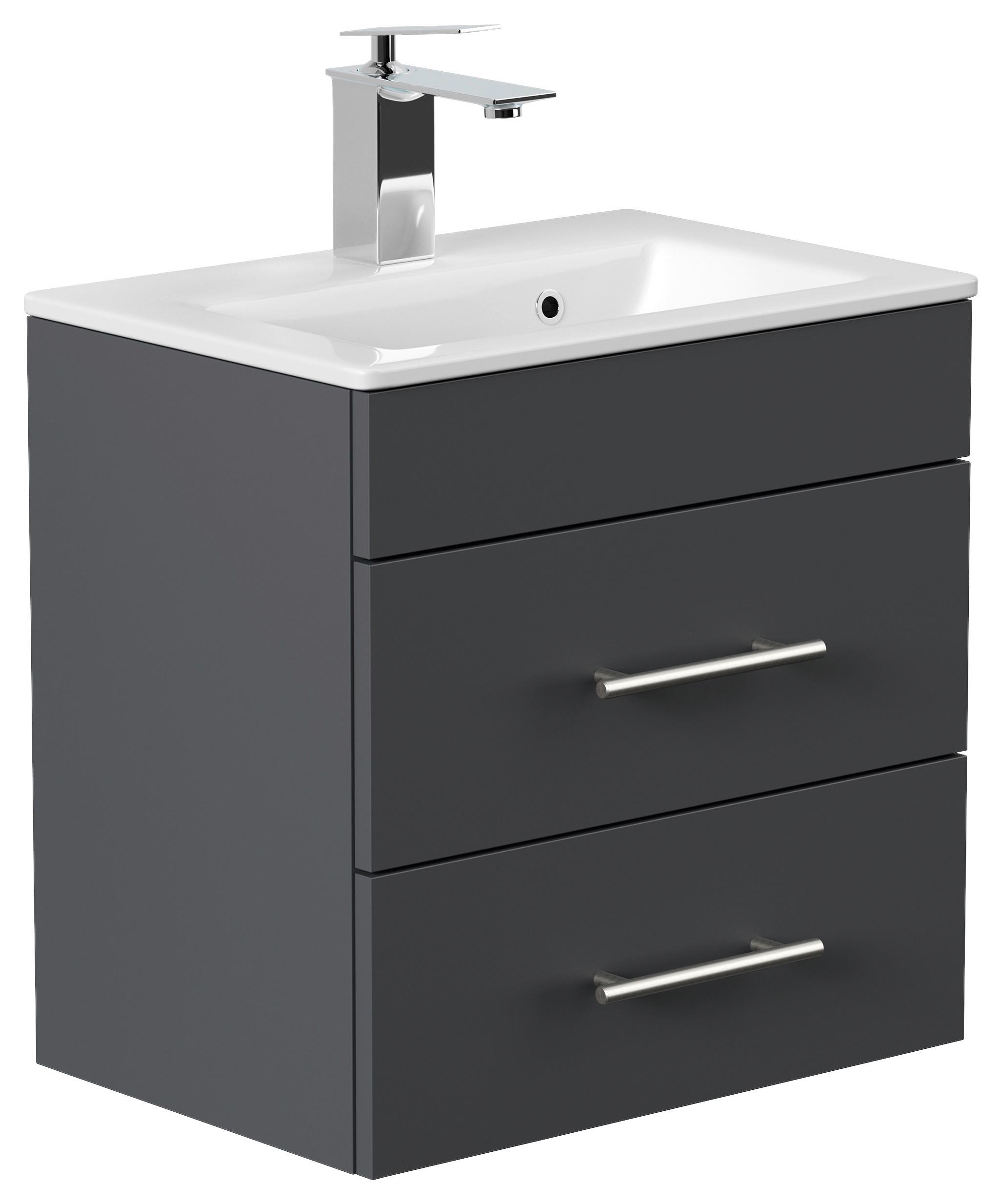 Badezimmer Portus Graphitfarben B: 50 cm - Graphitfarben/Weiß, MODERN, Keramik/Holzwerkstoff (50cm) - MID.YOU