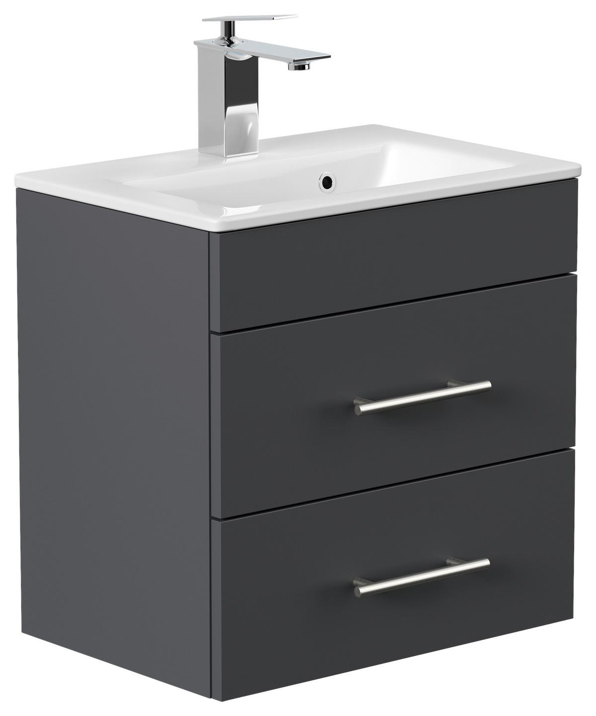 Badezimmer Portus Graphitfarben B: 50 cm - Graphitfarben/Weiß, MODERN, Keramik/Holzwerkstoff (50cm) - MID.YOU