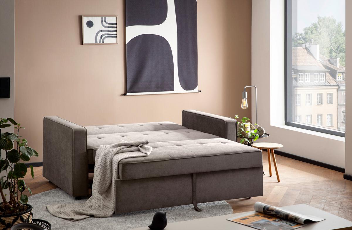 Třímístná pohovka HAZE, šedohnědá - šedavě hnědá, Trend, textil (162/90/89cm)