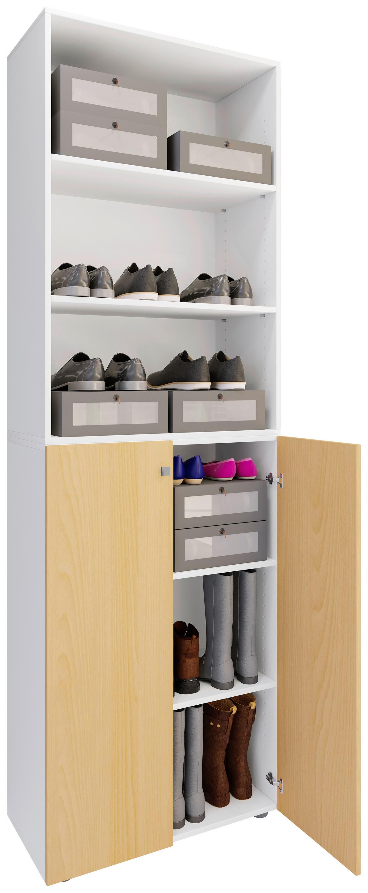 Schuhschrank Lona Weiß Buchefarben Dekor - Buchefarben/Schwarz, Design, Holzwerkstoff (70/220/40cm) - MID.YOU