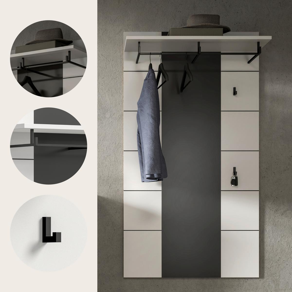 Garderobenpaneel Canu Grau/Weiß B: 80 cm - Weiß/Grau, Design, Holzwerkstoff (80/145/29cm) - Livetastic