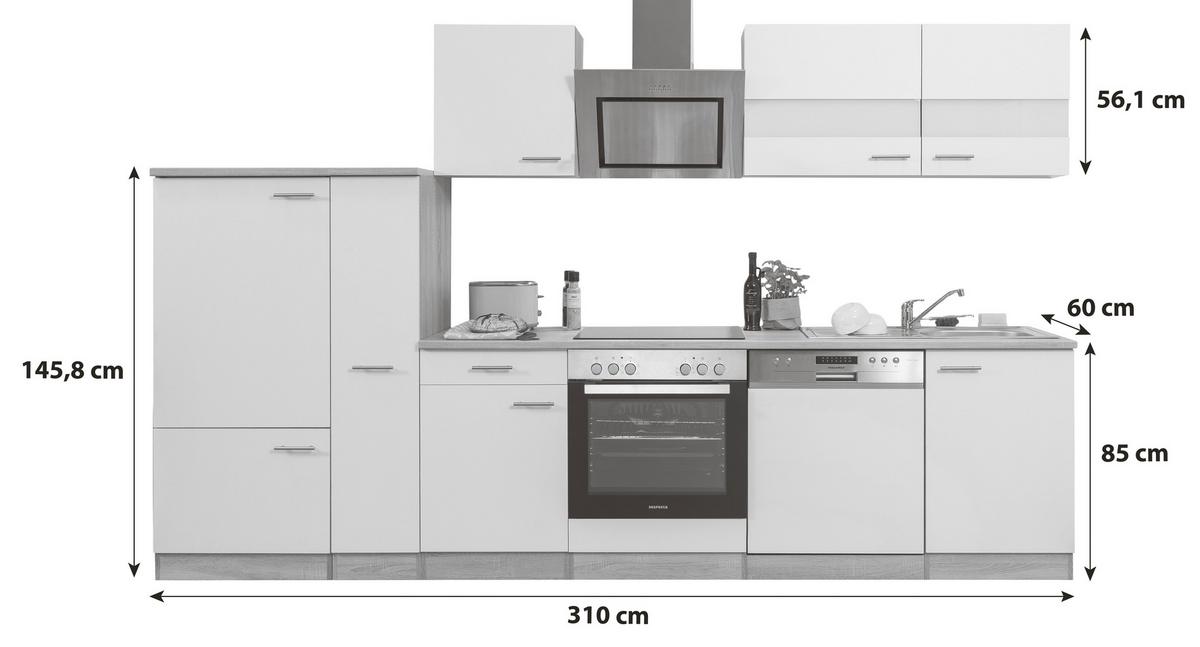 KÜCHENBLOCK MERLE KÜCHENBLOCK 310 CM - Eichefarben/Schwarz, Basics, Holzwerkstoff (310cm) - Respekta