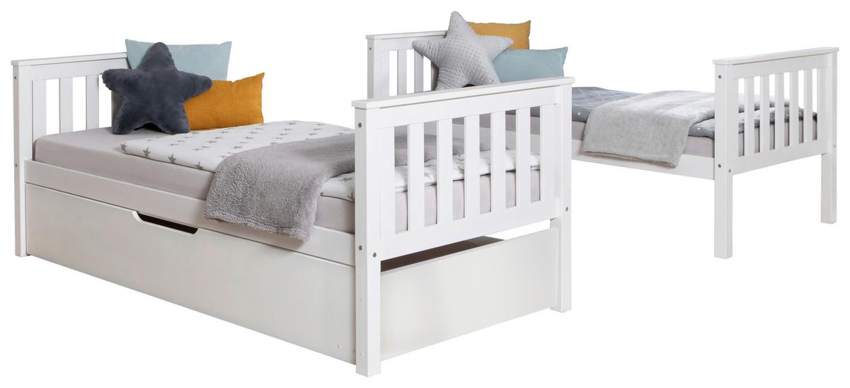 Etagenbett Sammy Weiß Kiefer Massiv 90 Cm M. Bettkasten - Weiß, MODERN, Holz (90/200cm) - MID.YOU
