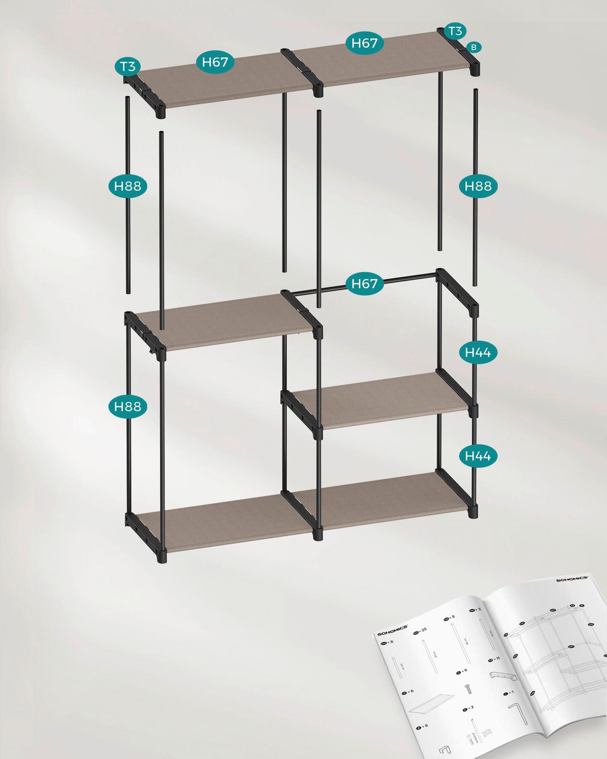 Stoffschrank Schwarz, Taupe B: 138cm - Taupe/Schwarz, Basics, Textil/Metall (138/182/43cm)