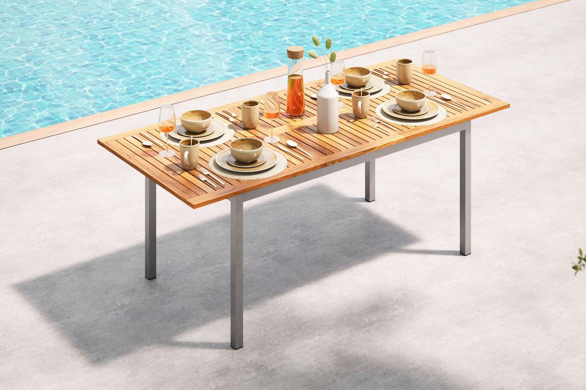 ZAHRADNÍ STŮL KOS - šedá, Natur, kov/dřevo (150-200/75/90cm) - Mömax