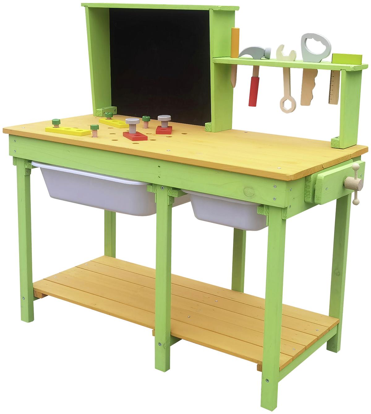 Kinderwerkbank Tobias - Naturfarben/Hellgrün, Trend, Holz (79,1/80/37cm) - James Wood