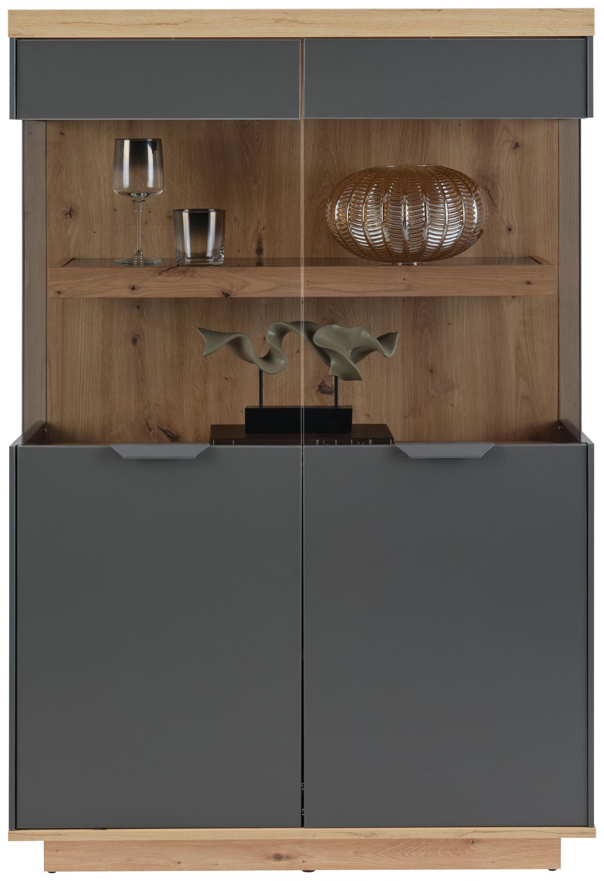 Wohnwand Jake Anthrazit/ Eiche Artisan Dekor B: 378,1cm - Anthrazit/Eiche Artisan, Trend, Glas/Holzwerkstoff (378,1/137/38cm)