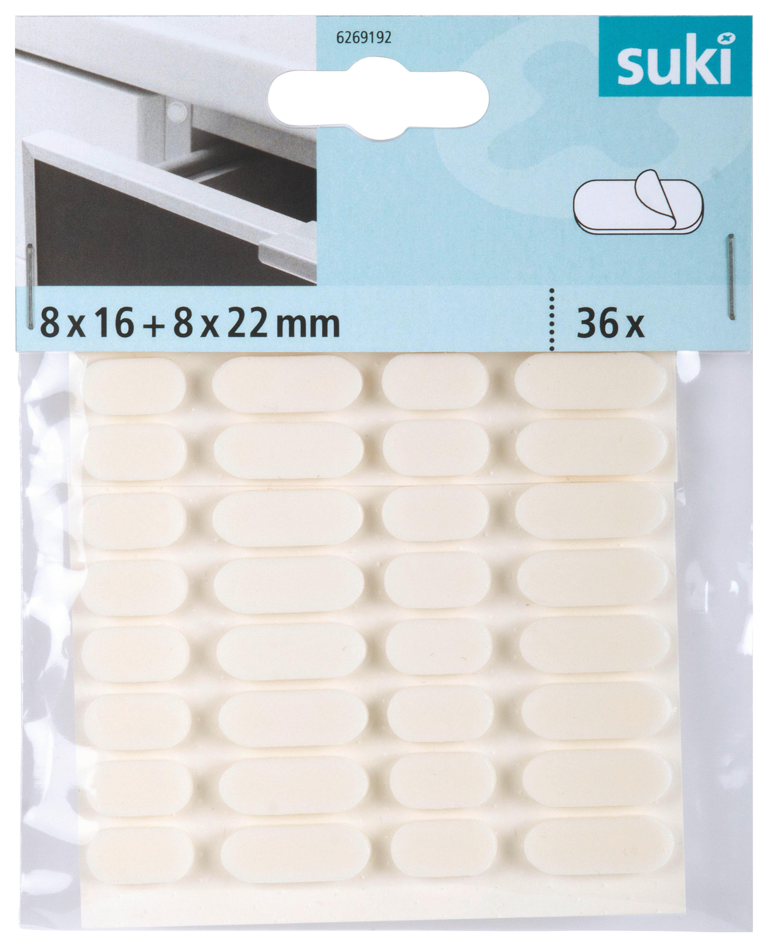 Schutzpuffer Weiß 36 Stk. L: 16-22 mm, Selbstklebend - Weiß, Kunststoff (1,6 + 2,2/0,8/0,4cm) - Suki