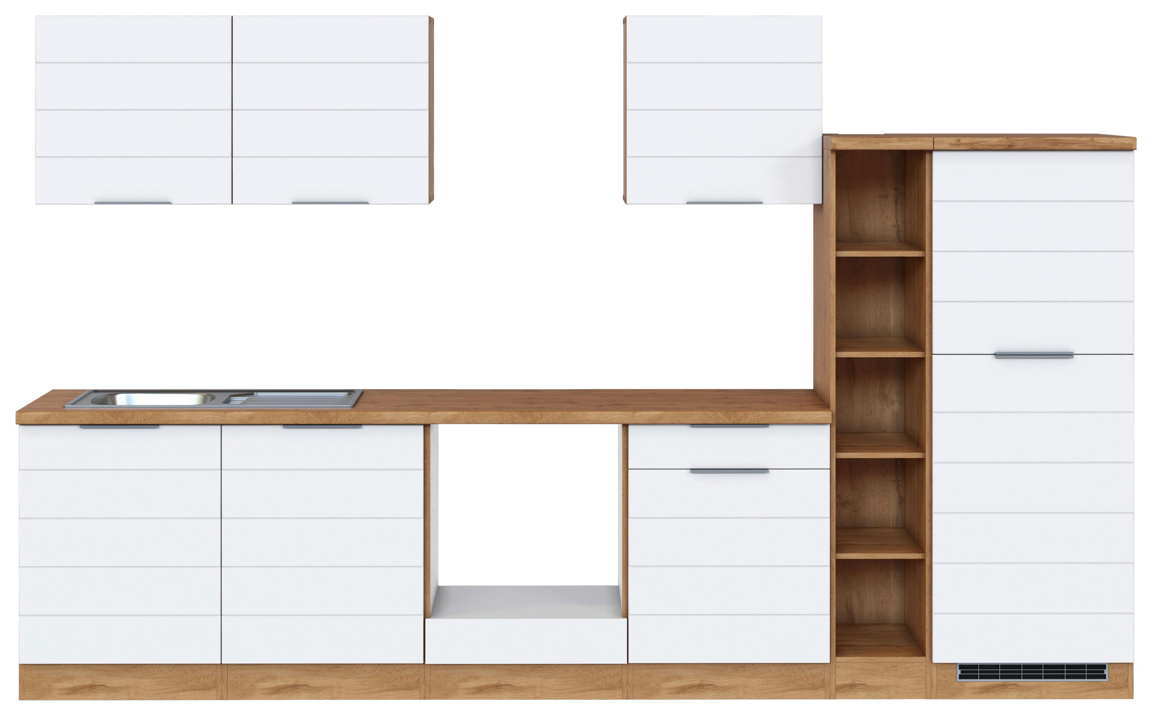 Küchenzeile Florenz ohne Geräte 330 cm Weiß/Eichefarben - Eiche Wotan/Weiß, Design, Holzwerkstoff (330cm) - Held