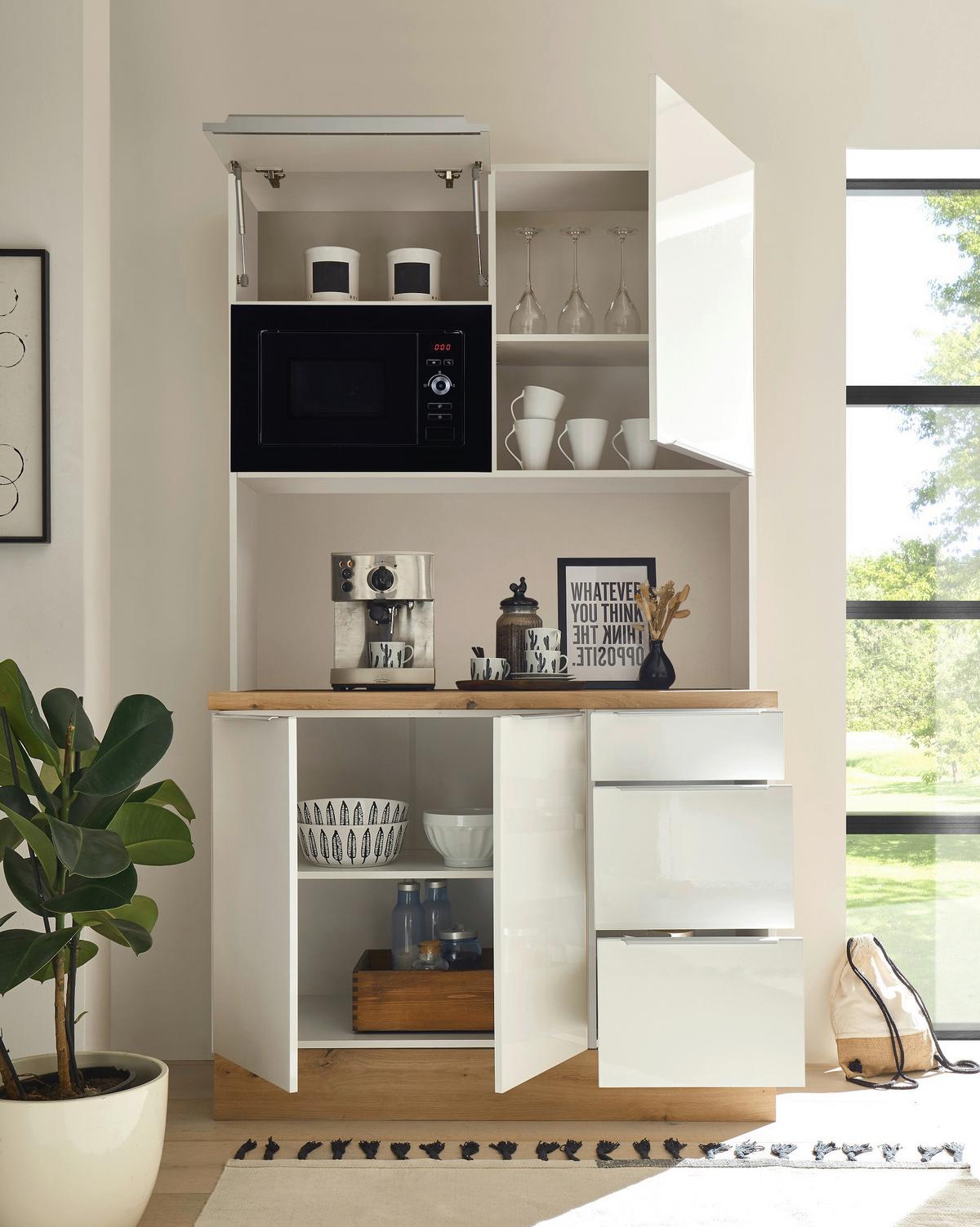 Miniküche Mit Mikrowelle 120 Cm Weiß/weiß Hochglanz - Weiß Hochglanz/Weiß, LIFESTYLE, Holzwerkstoff (120/211/60cm) - Respekta