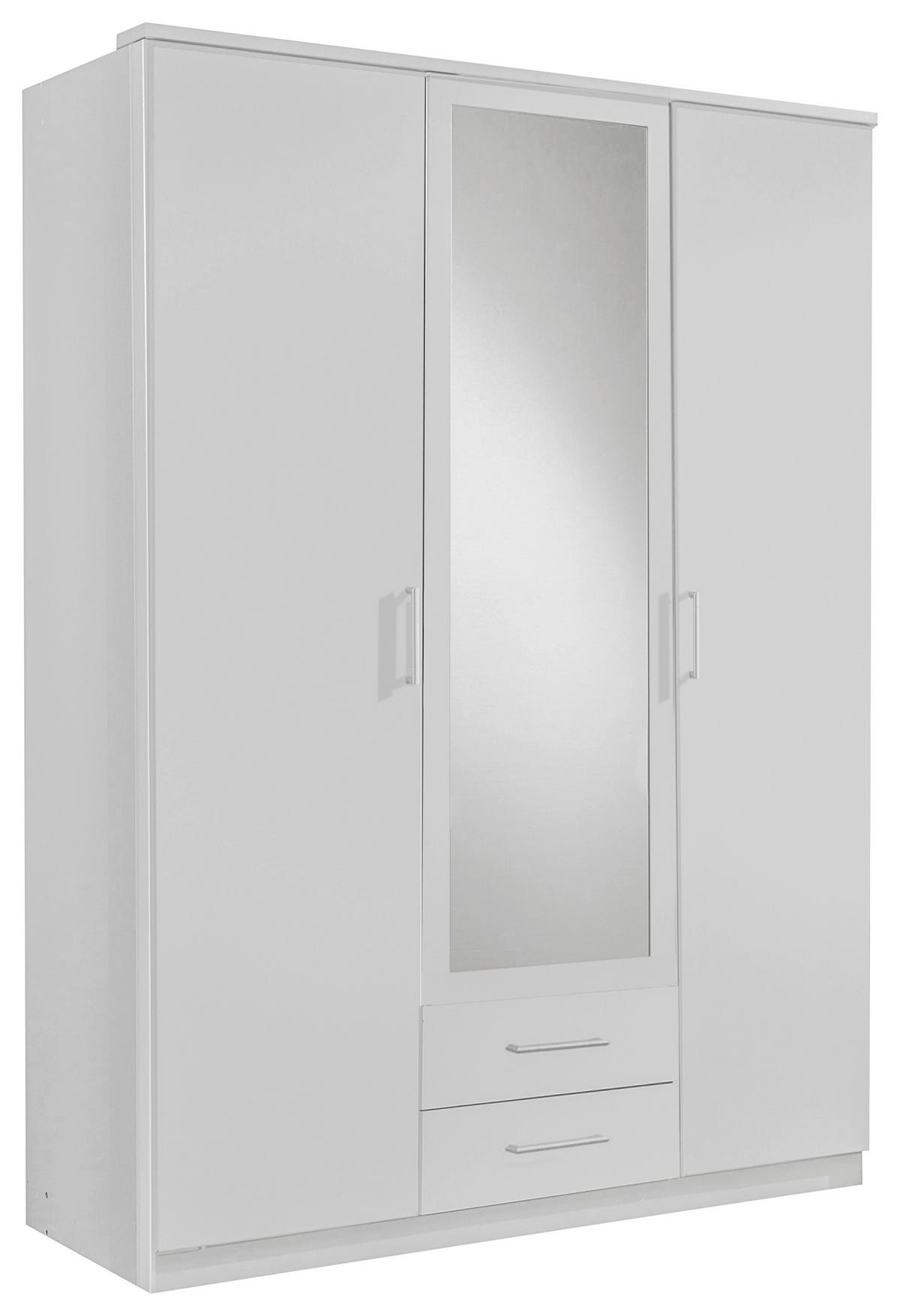 Drehtürenschrank Mit Spiegel + Laden 135cm Osaka, Weiß - Weiß, KONVENTIONELL, Glas/Holzwerkstoff (135/199,5/58cm) - MID.YOU