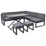 Loungegarnitur 4-Tlg. Rio aus Metall/Glas mit Kissen - Dunkelgrau/Anthrazit, MODERN, Glas/Textil (214/130cm) - Beldano