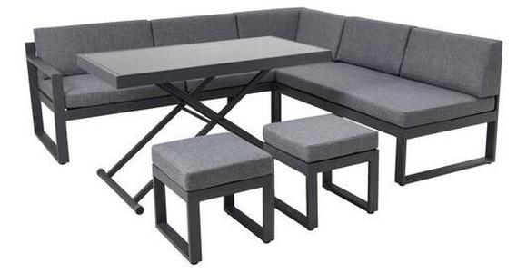 Loungegarnitur 4-Tlg. Rio aus Metall/Glas mit Kissen - Dunkelgrau/Anthrazit, MODERN, Glas/Textil (214/130cm) - Beldano