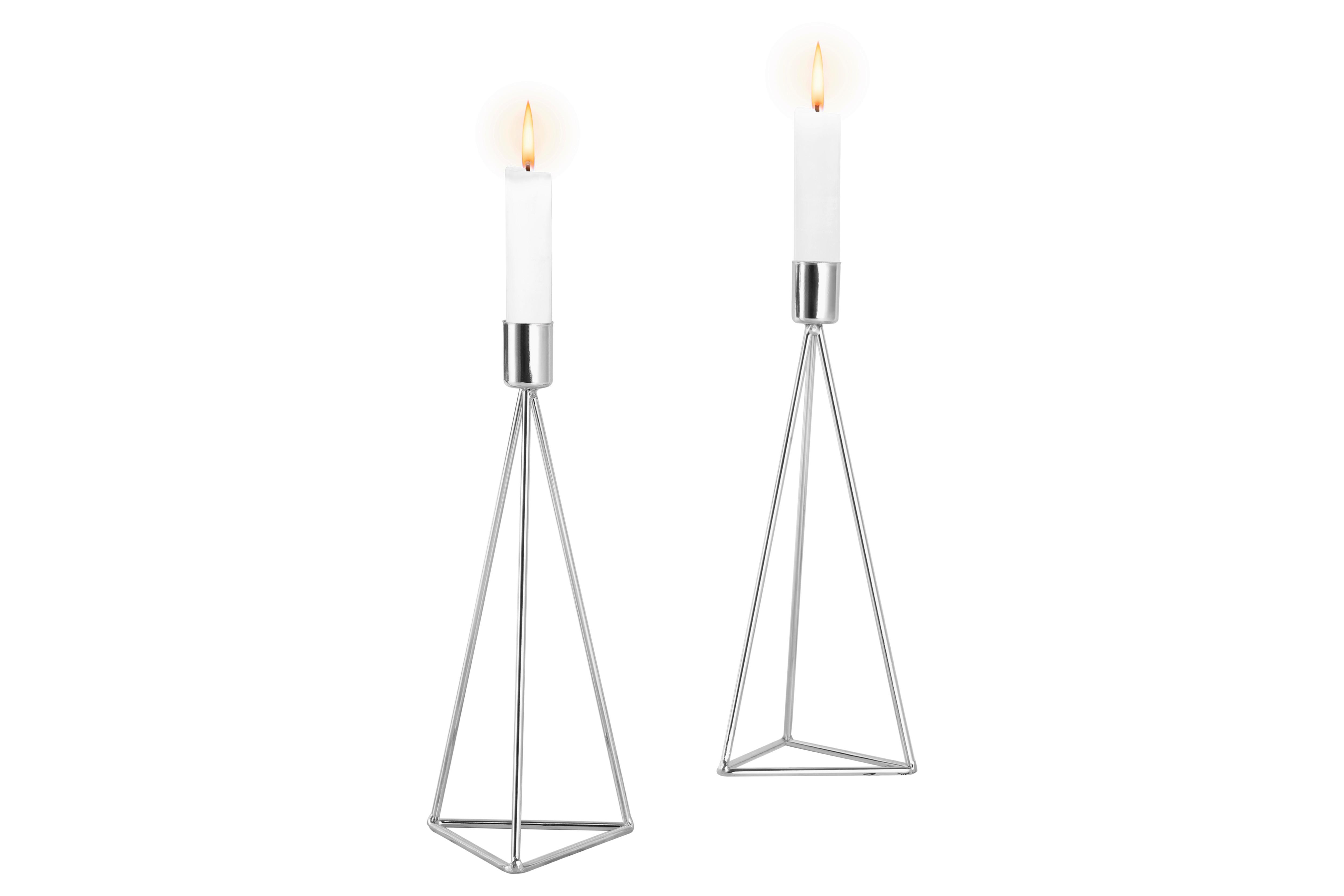 Kerzenständer-set Eisen Für Stabkerzen 2-Teilig - Silberfarben, Basics, Metall (9,5/24,2cm) - Echtwerk