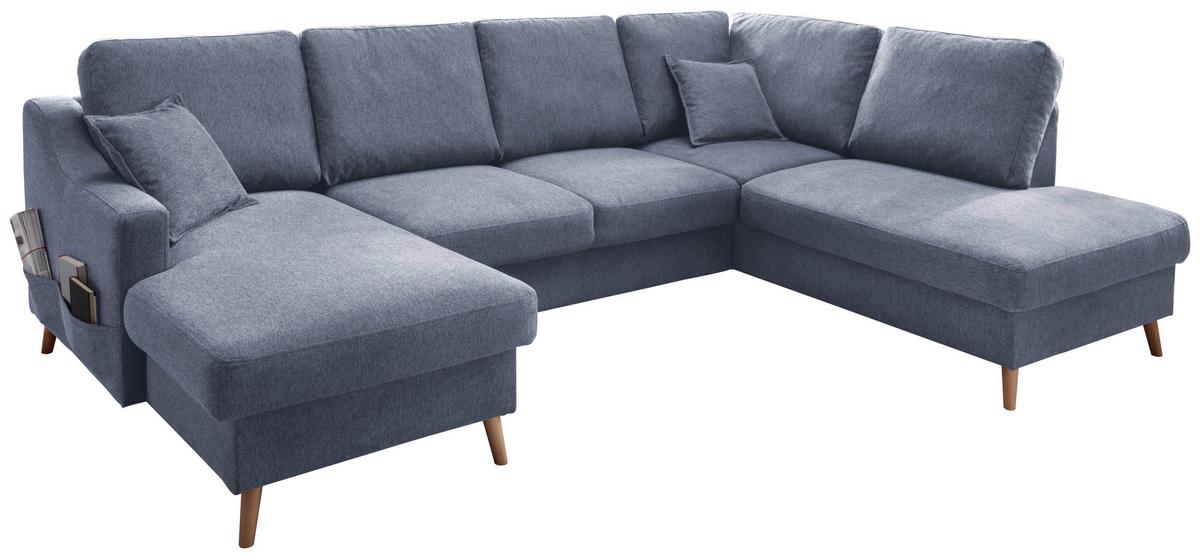 Wohnlandschaft Valentina Mit Schlaffunktion Blau - Blau/Naturfarben, KONVENTIONELL, Textil (150/301/200cm) - P & B