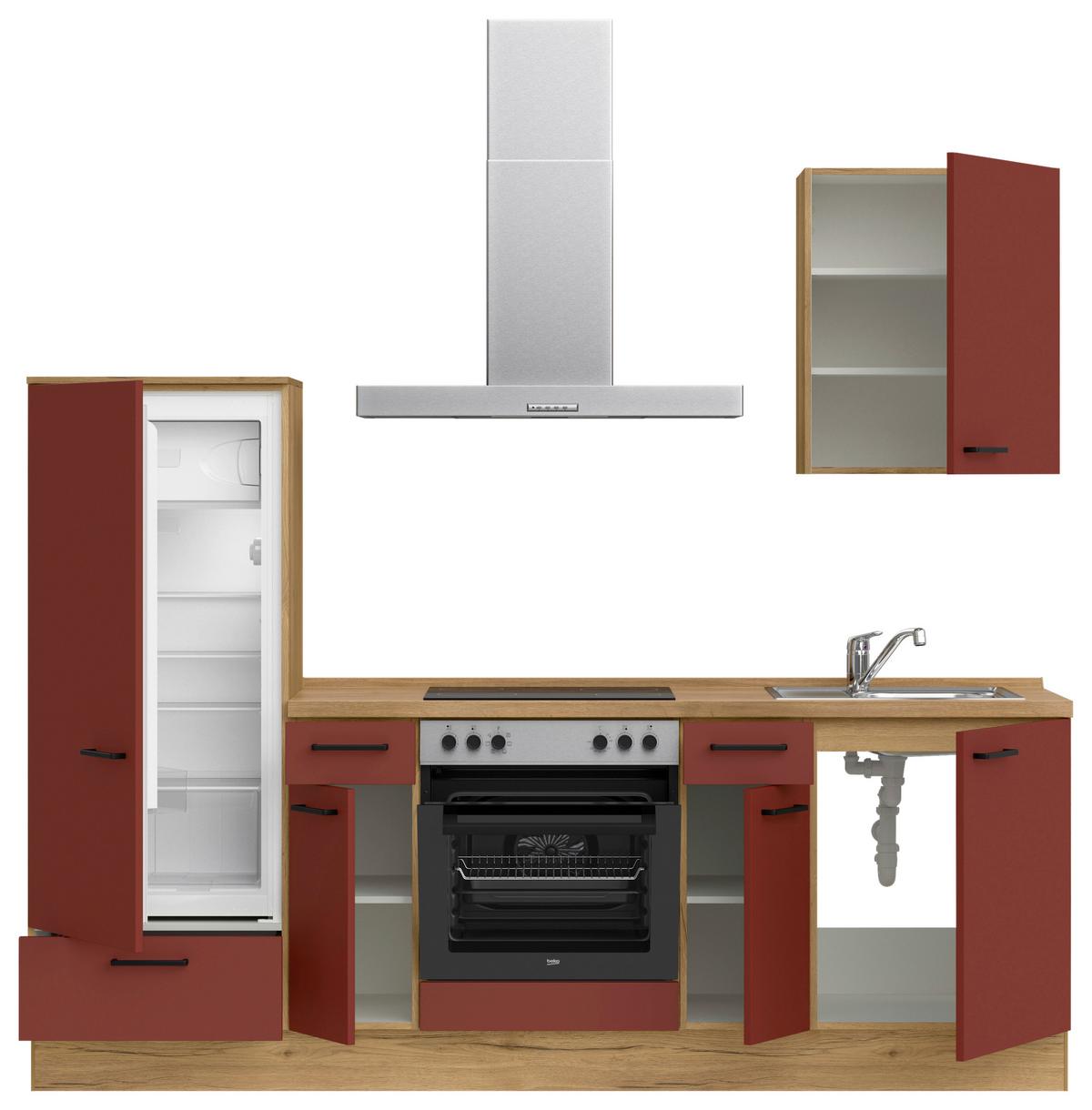 Küchenleerblock Easytouch Low-Line, L2 Links - Eichefarben/Rot, MODERN, Holzwerkstoff (240cm) - Nobilia