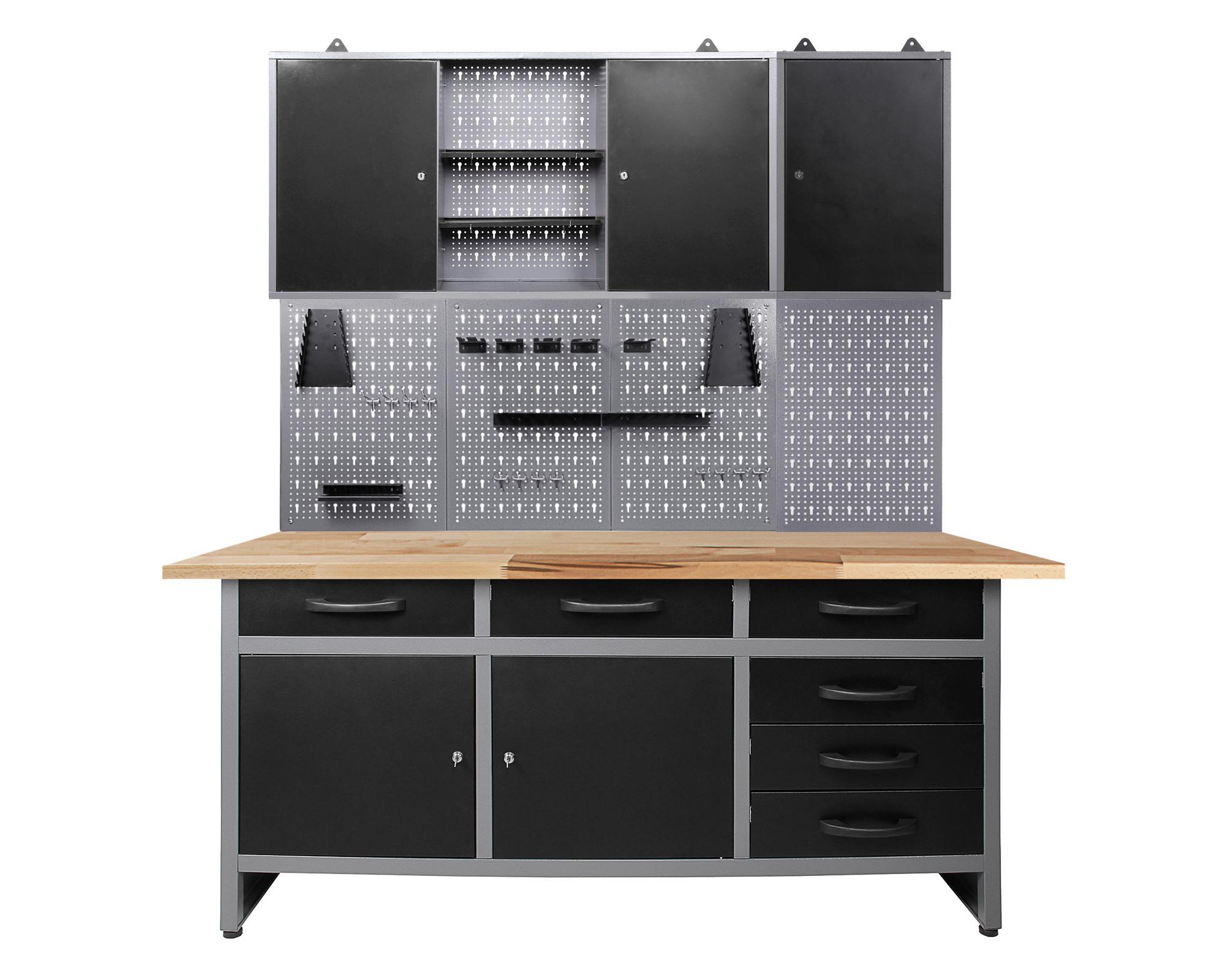 Werkbank-Set Karsten B: 160 cm Anthrazit/Grau - Anthrazit/Grau, Basics, Holz/Metall (160/205/60cm)