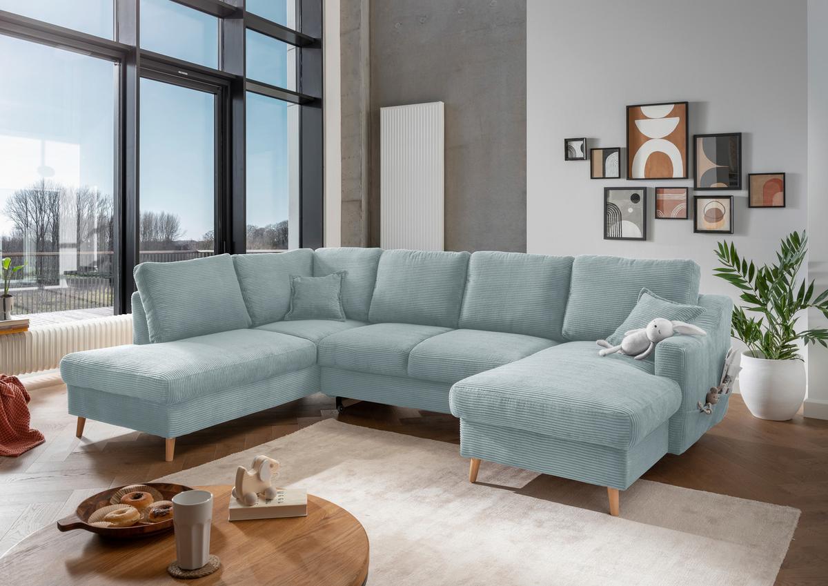 Wohnlandschaft Valentina - Naturfarben/Hellblau, KONVENTIONELL, Textil (200/301/150cm) - P & B