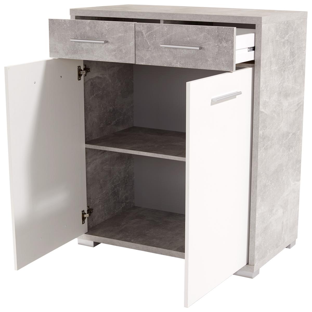 Kommode B 98 cm Q-Big New, Beton Optik/Weiß - Weiß/Grau, MODERN, Holz (98/105/44cm)