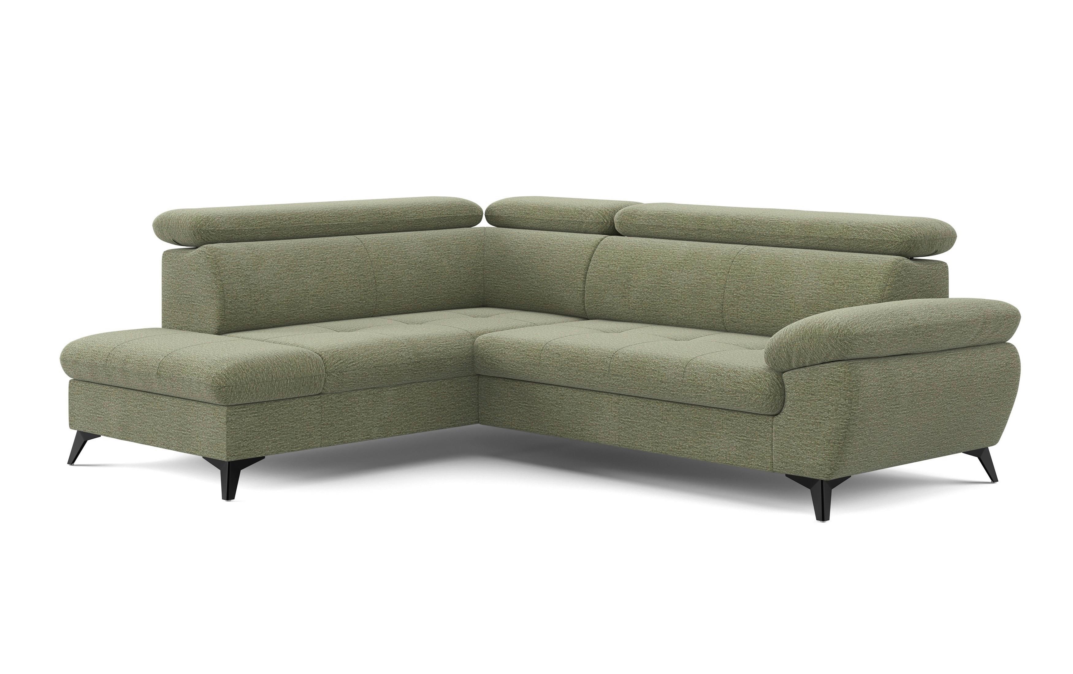 Ecksofa mit Bettfunktion Hudson, Chenille Olivgrün - Schwarz/Olivgrün, KONVENTIONELL, Textil (207/256cm) - Sembella