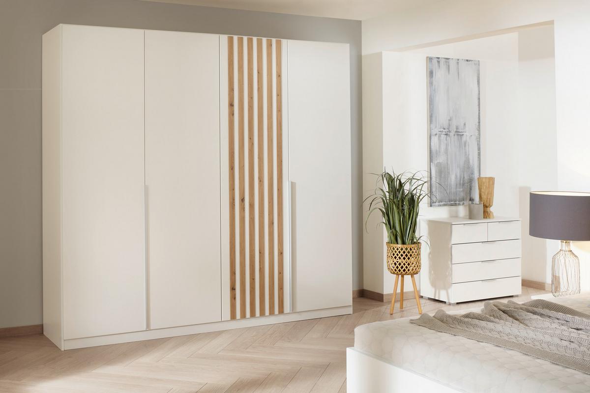 Drehtürenschrank 225 cm Lamella Weiß/Eiche Dekor - Weiß/Eiche Artisan, MODERN, Holzwerkstoff (226/210/54cm) - Rauch Möbel