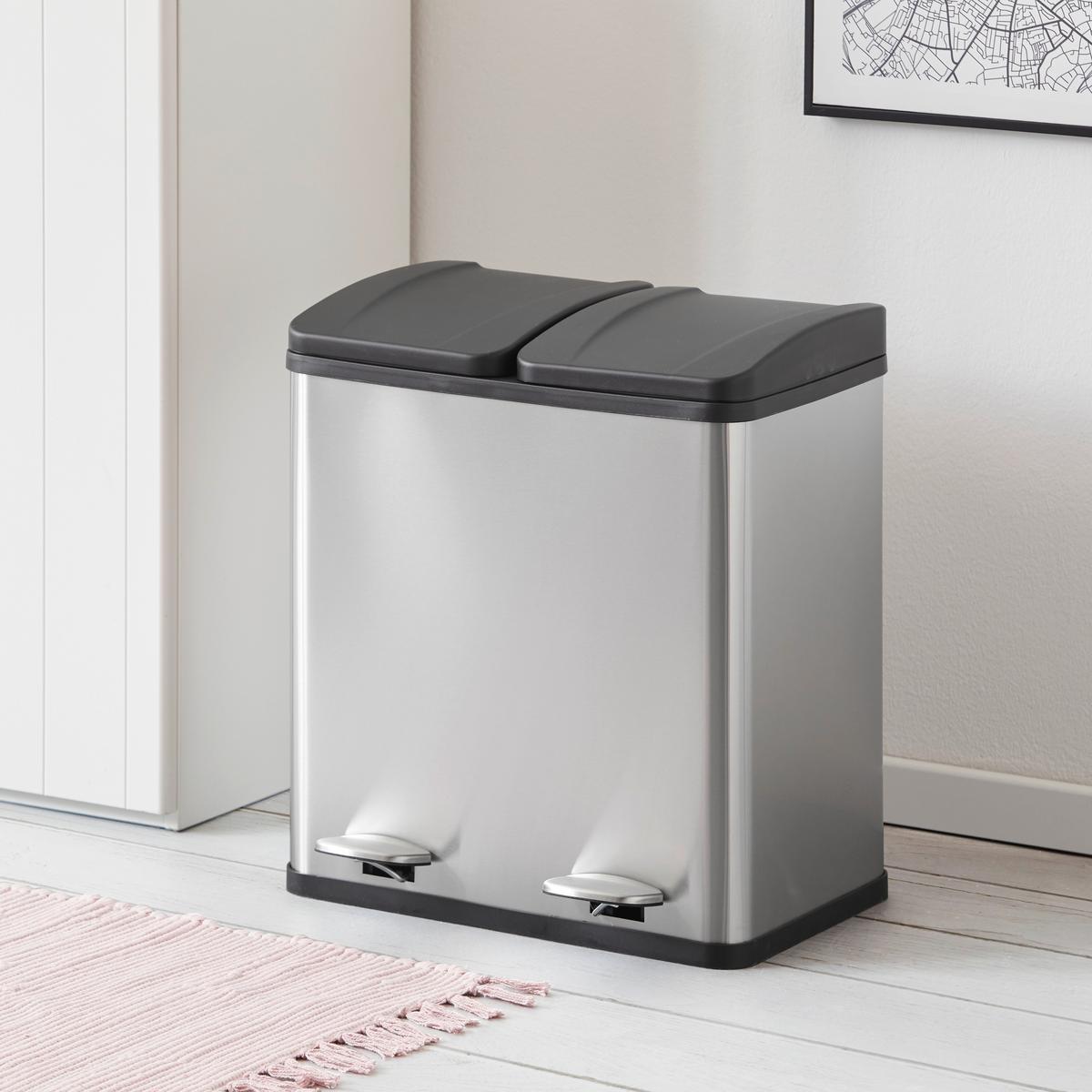 Nášlapný koš Trasch, 20l + 20l - černá/barvy stříbra, Moderní, kov/plast (46,3/37,1/52,6cm) - Mömax