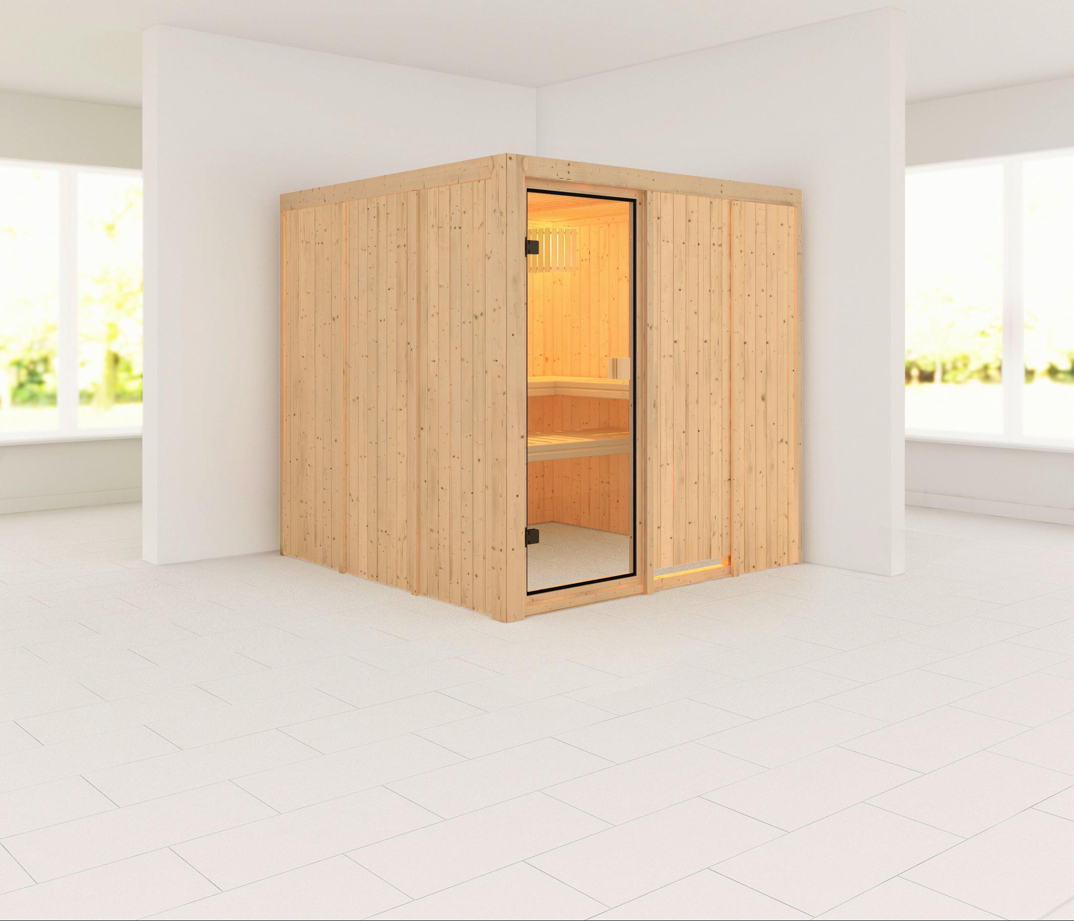 Sauna Cannes mit interner Steuerung am Ofen - Naturfarben, MODERN, Holz (196/198/196cm) - Karibu