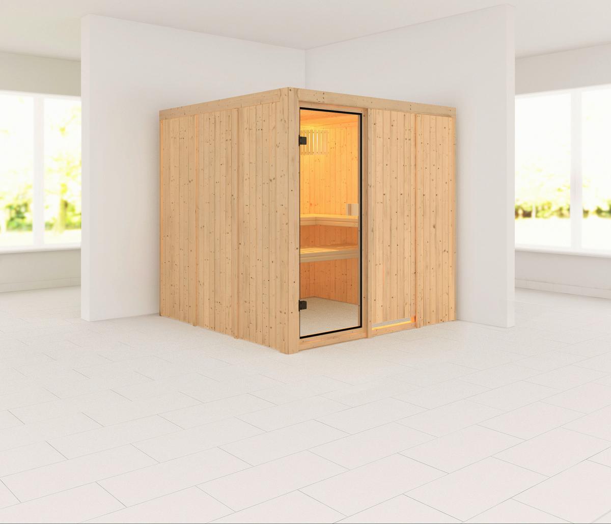 Sauna Cannes mit interner Steuerung am Ofen - Naturfarben, MODERN, Holz (196/198/196cm) - Karibu